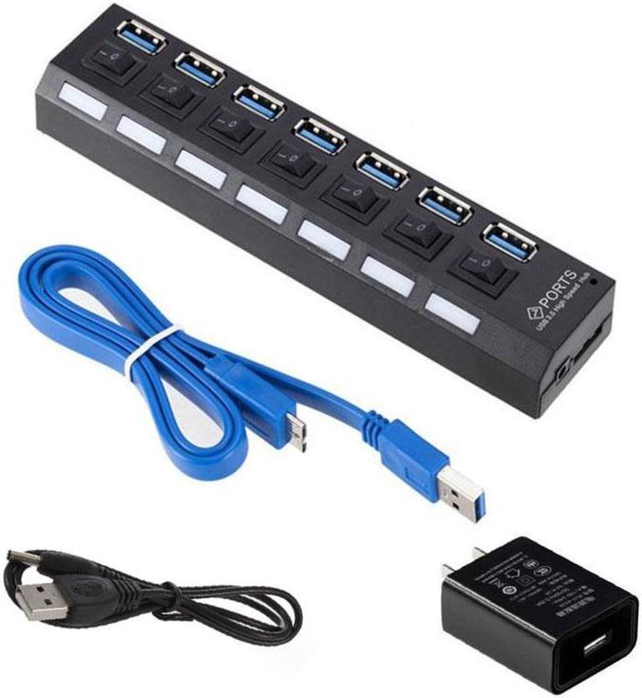 Black 7 ports USB 3.0 Hub for PC/Laptops with Independent Switches