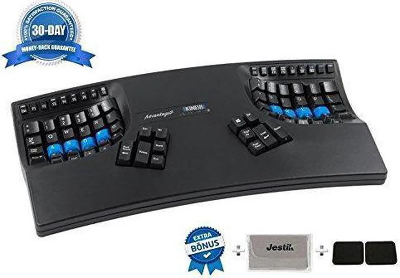 Main image of Kinesis KB600 Advantage2 USB Contoured Keyboard (Black) with SmartSet Programming Technology for PC and MAC Plus Advantage Palm Pads And Jestik Microfiber - VALUE BUNDLE