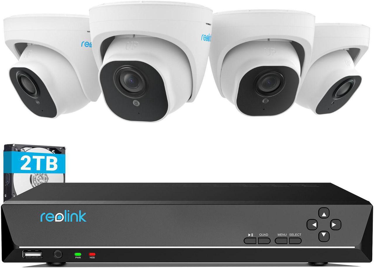 Reolink 4K Security Camera System, 4pcs H.265 4K PoE Security Cameras Wired with Basic Person Vehicle Detection, 8MP/4K 8CH NVR with 2TB HDD for 24-7 Recording, RLK8-800D4-A