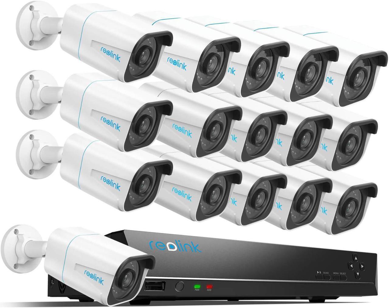 Main image of Reolink PoE Security Camera System Bundle, 16pcs 8MP Person/Vehicle Detection Smart Cameras, a 16CH NVR Pre-Installed with 4TB HDD (Include 8 x 18M Cat5 Cable) - RLK16-800B8 + 8PCS RLC-810A