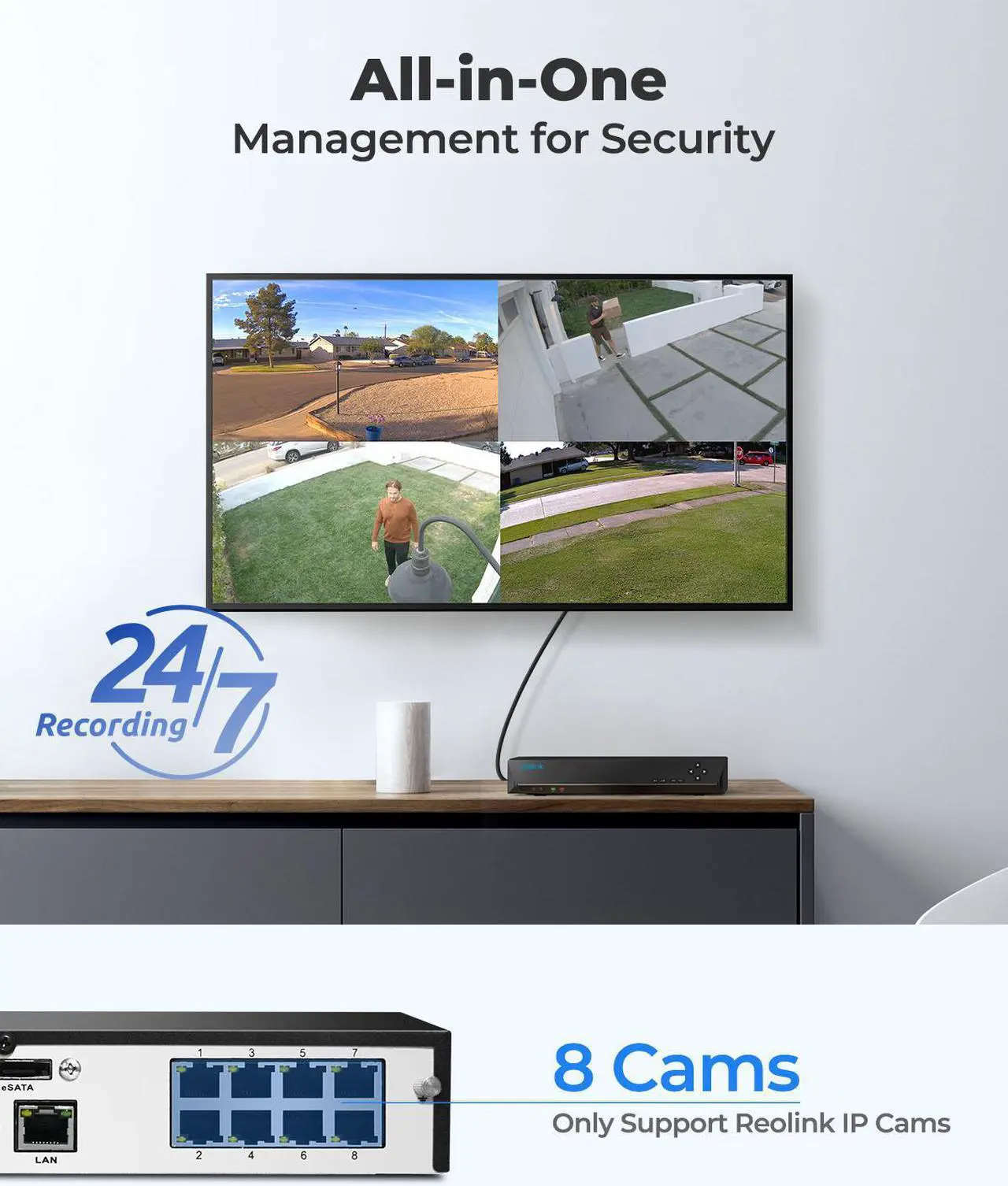 Alt view image 2 of 7 - Reolink 4K PoE NVR 8 Channel Pre-Installed 2TB Hard Drive 4K/5MP/4MP/1080P HD 24/7 Surveillance Recording Home Security Camera System Video Recorder RLN8-410