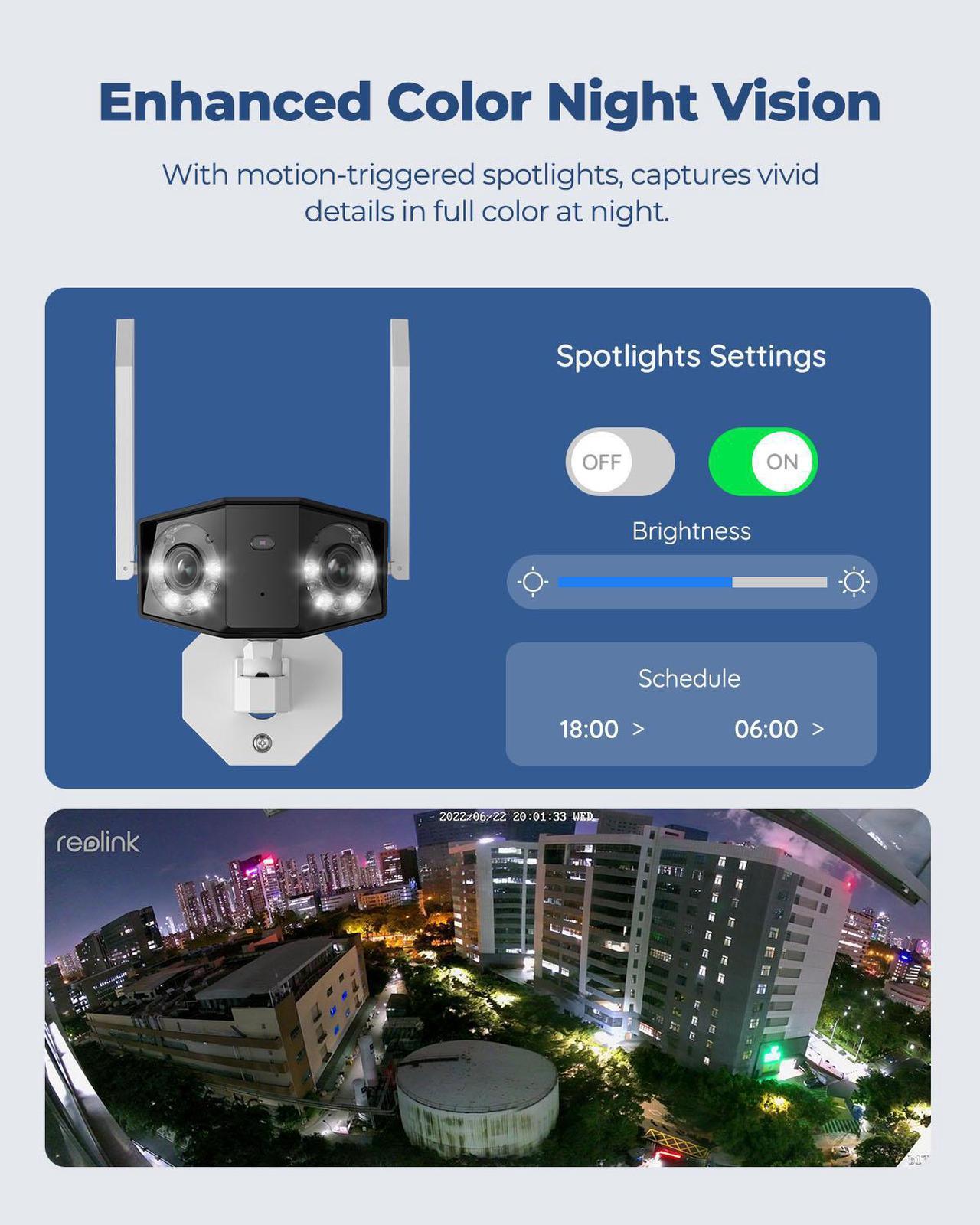 Alt view image 4 of 7 - Reolink 4K WiFi Security Camera Outdoor with 180° Ultra-Wide Angle, 2.4/5 GHz WiFi IP Camera, Smart Human/Vehicle/Pet Detection, Color Night Vision, IP66 Waterproof - Reolink Duo series WiFi  Camera
