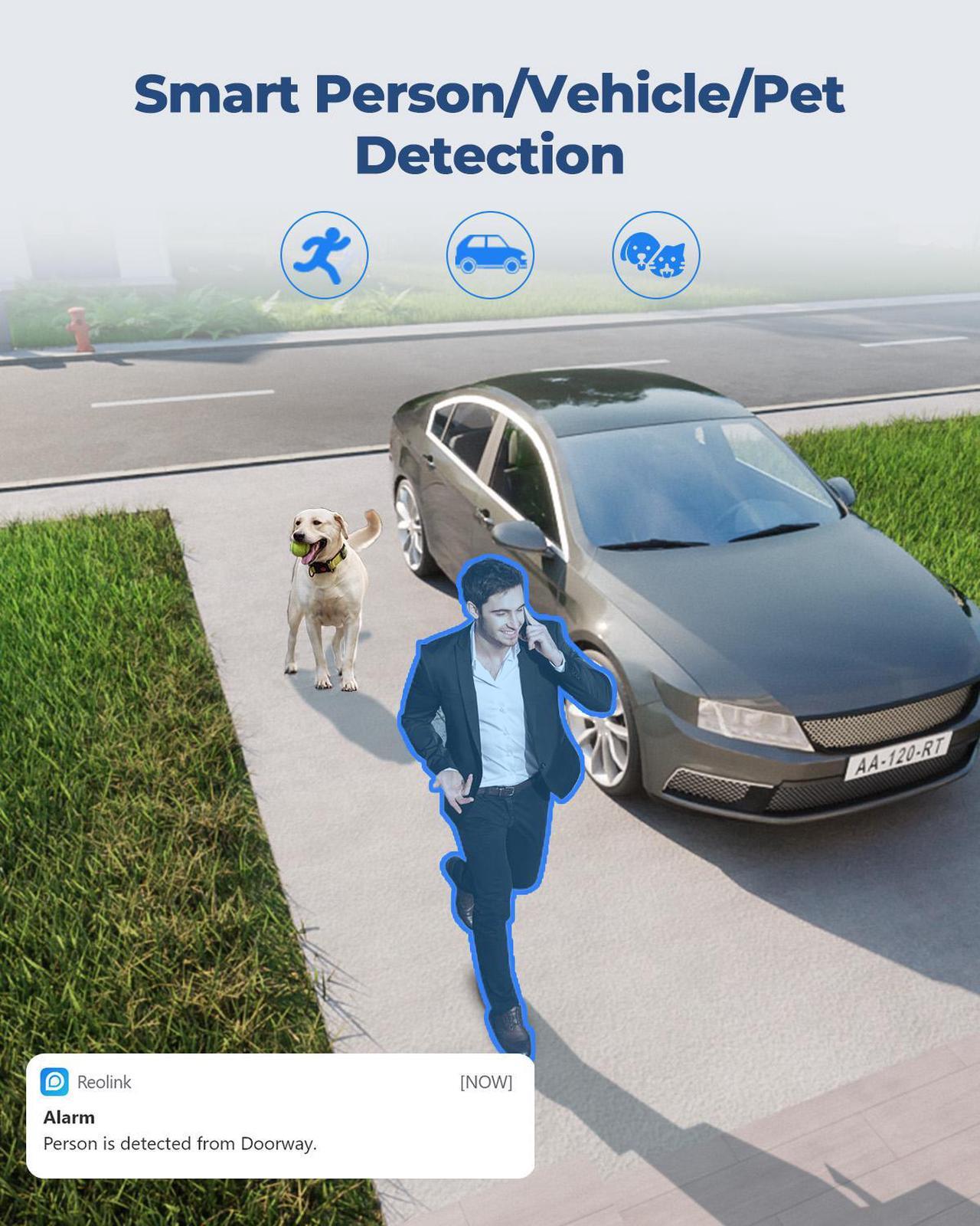 Alt view image 6 of 7 - Reolink 4K WiFi Security Camera Outdoor with 180° Ultra-Wide Angle, 2.4/5 GHz WiFi IP Camera, Smart Human/Vehicle/Pet Detection, Color Night Vision, IP66 Waterproof - Reolink Duo series WiFi  Camera