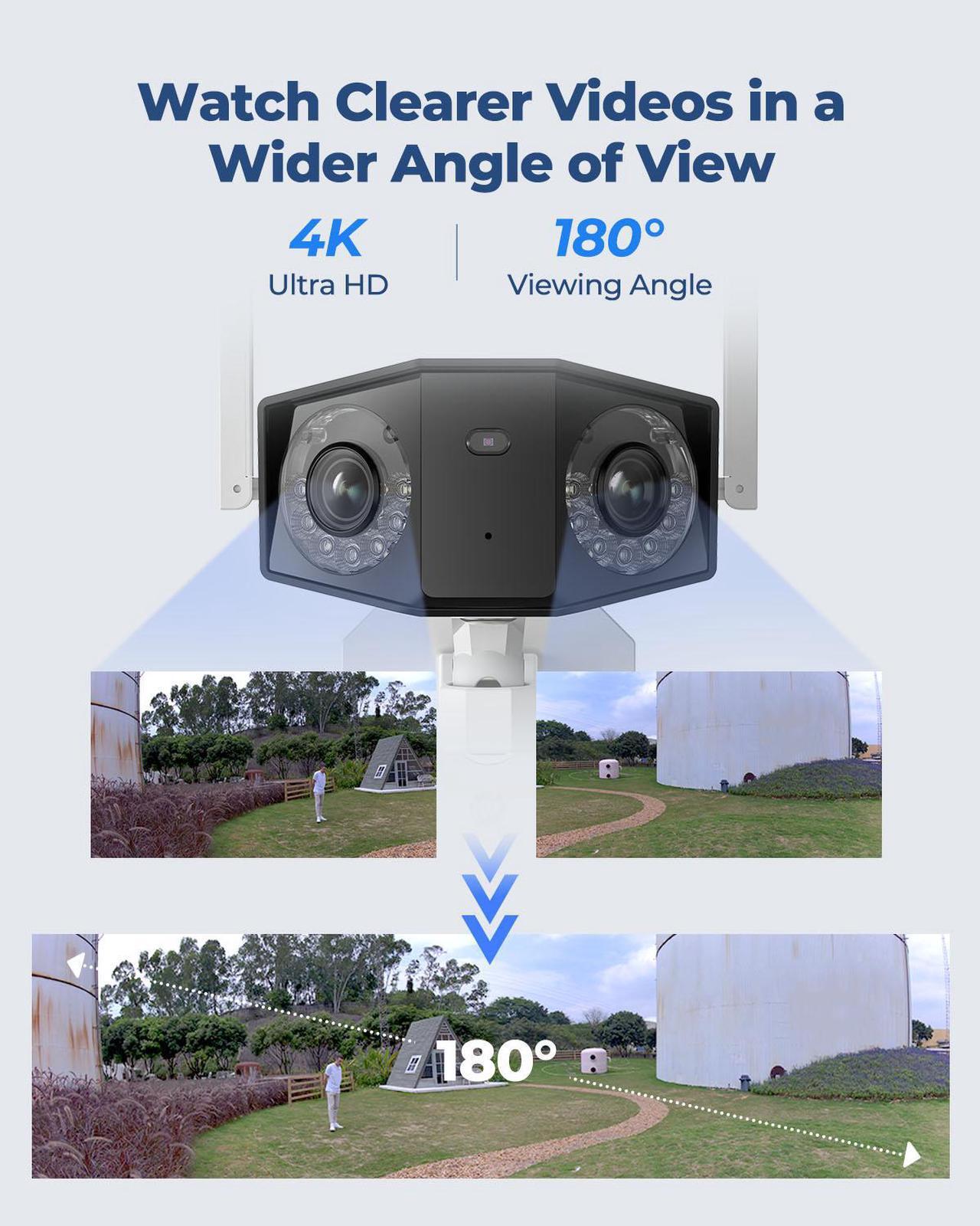 Alt view image 3 of 7 - Reolink 4K WiFi Security Camera Outdoor with 180° Ultra-Wide Angle, 2.4/5 GHz WiFi IP Camera, Smart Human/Vehicle/Pet Detection, Color Night Vision, IP66 Waterproof - Reolink Duo series WiFi  Camera