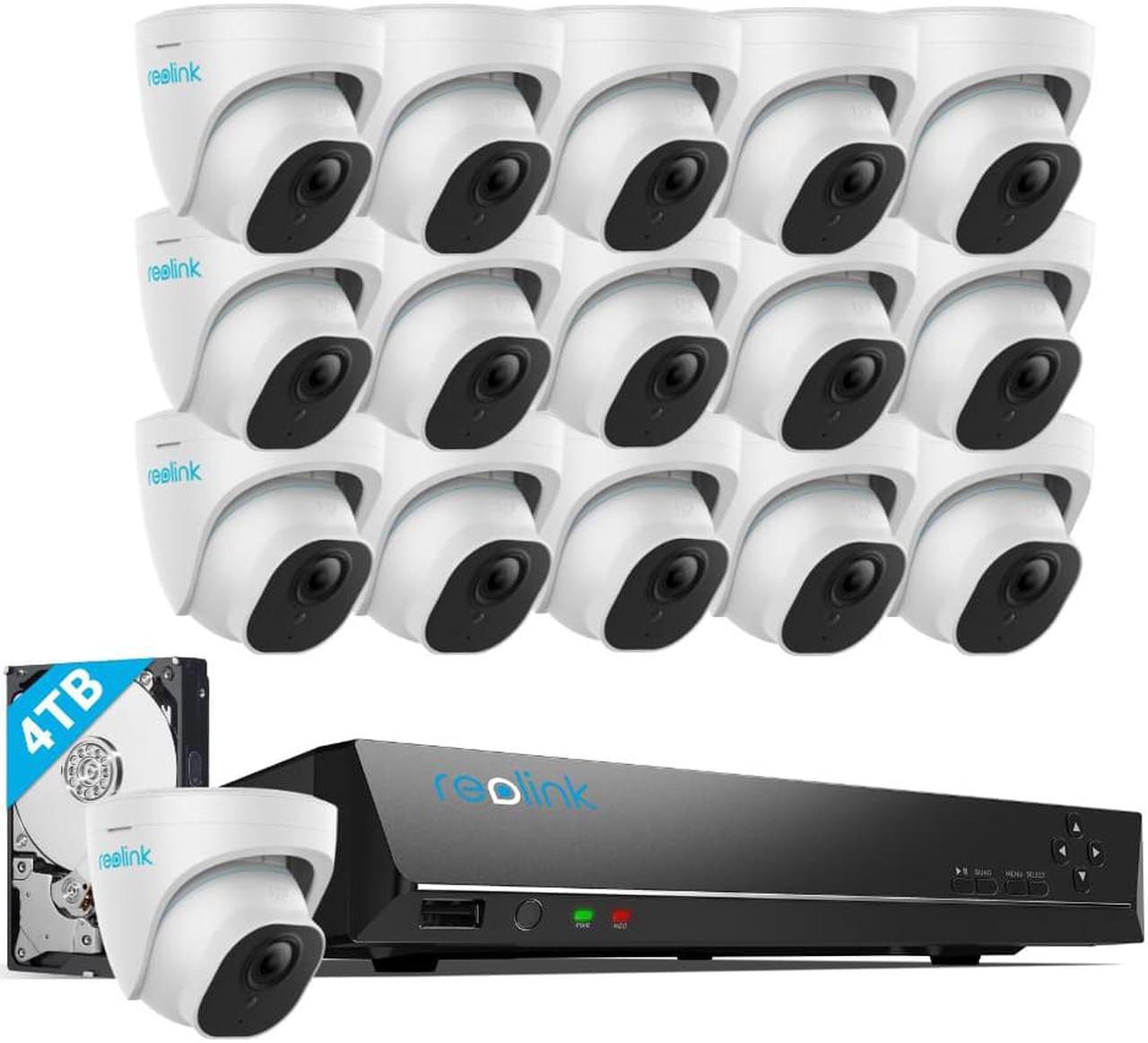 Reolink 4K 16CH Smart PoE Security Camera System,16pcs 8MP IP Camera Support Huam/Car Detect IP66 Waterpoof +16CH NVR Pre-Installed with 4TB HDD(Include 16x18M Cat5 Cable) - RLK16-820D16-A