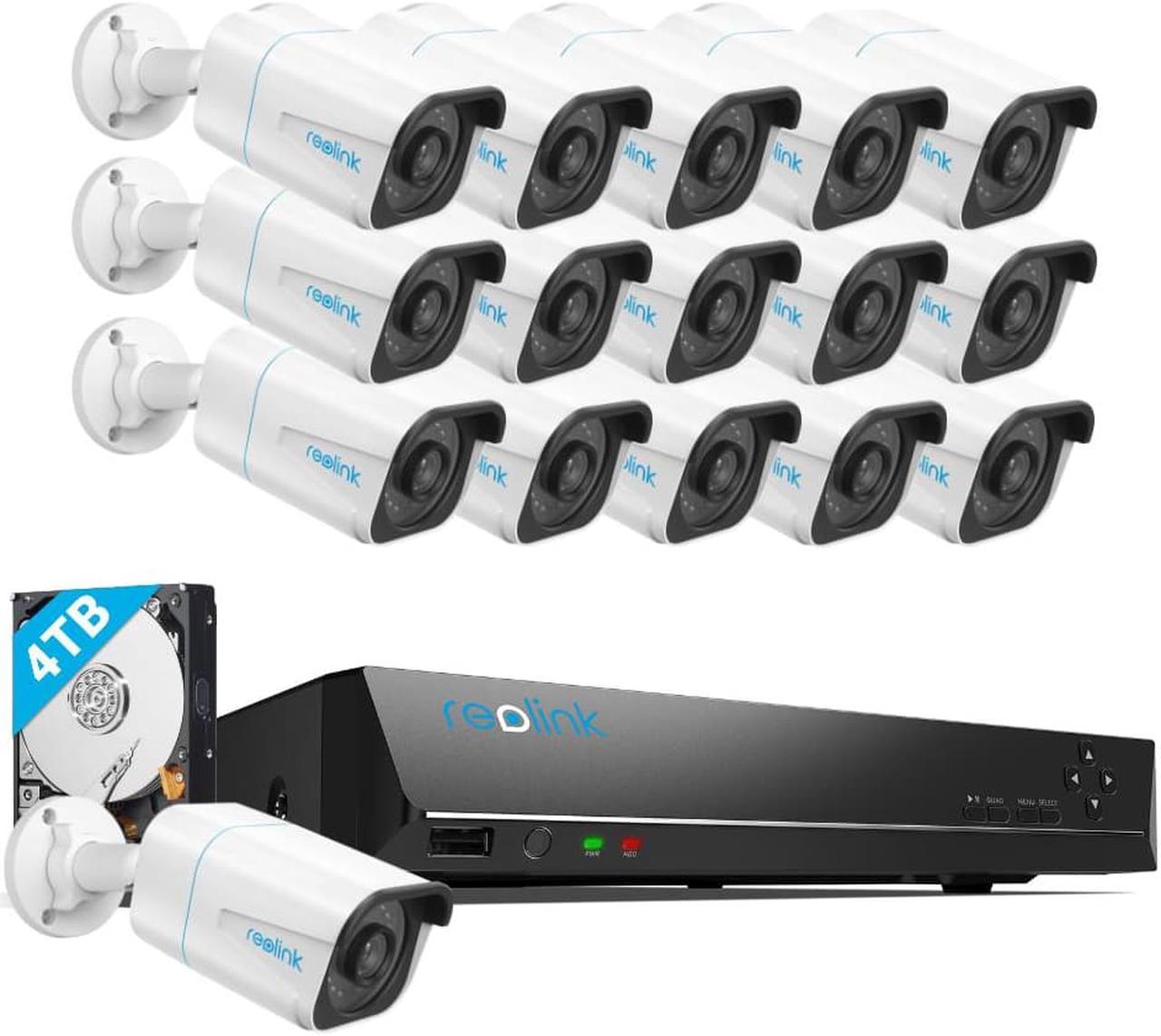 Reolink 16CH 4K PoE Security Camera System, 16pcs 8MP IP Camera Human/Car Detect, IP66 Waterproof +1pc 16CH H.265 NVR Pre-Installed 4TB HDD (Include 16pcs 18M Cat5 Cables) - RLK16-810B16-A