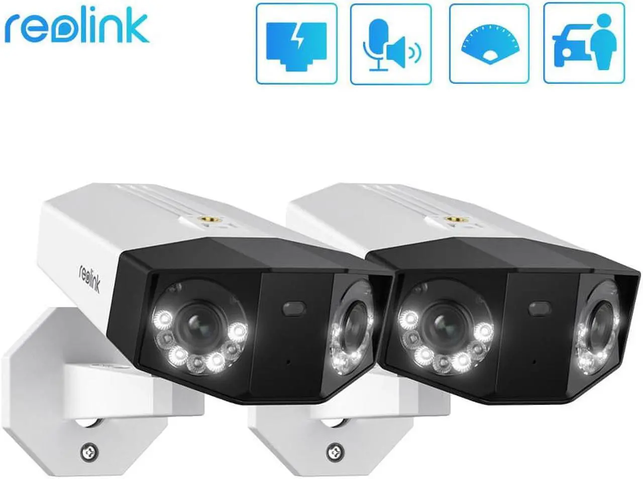 Main image of REOLINK Duo 2 PoE-2 Pack 4K PoE Security Camera System, IP Outdoor Camera in 180° FoV by Dual-Lens, Human/Vehicle/Pet Detection, Color Night Vision, Two Way Talk, Up to 256GB Micro SD Card