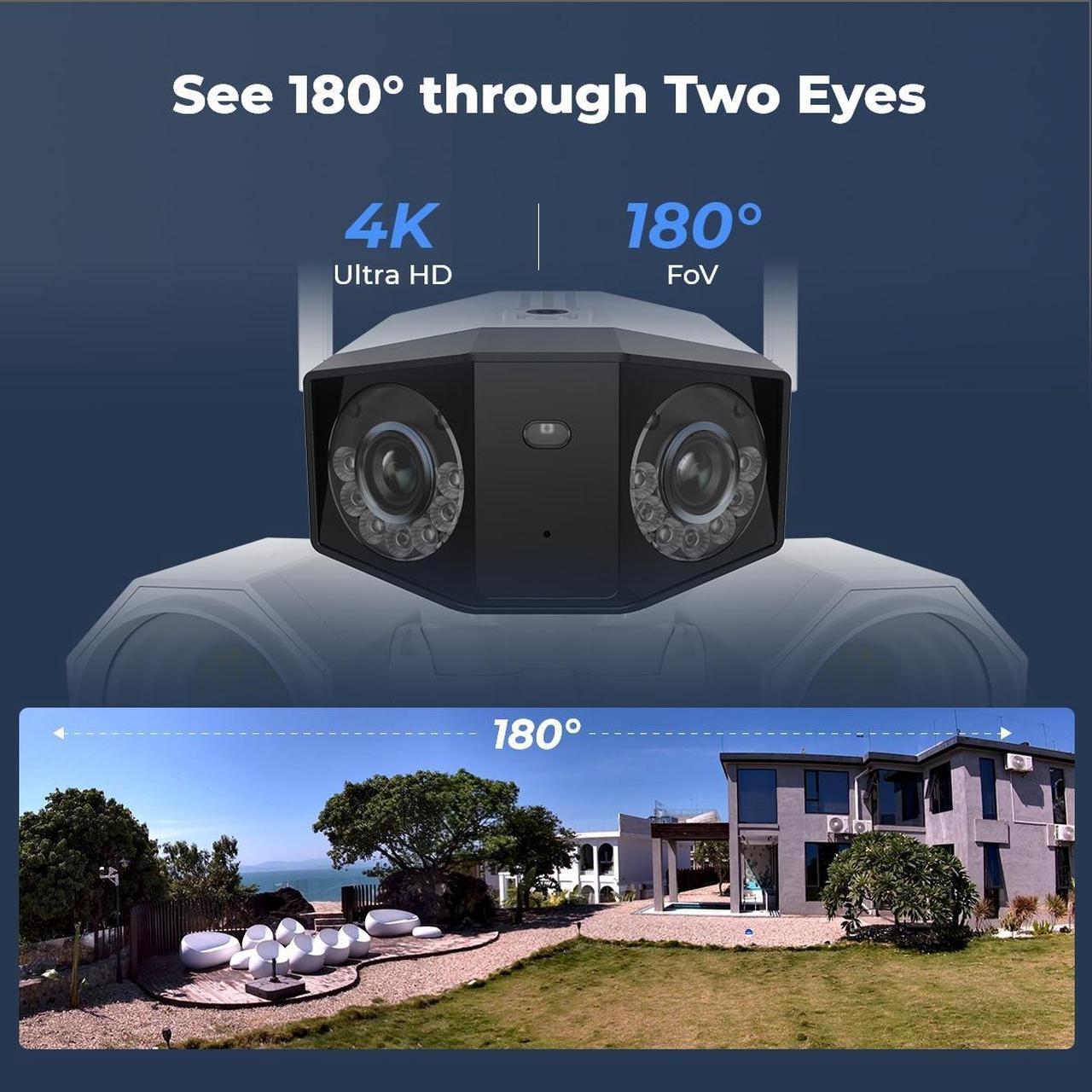 Alt view image 2 of 7 - Reolink Duo Floodlight WiFi Wireless Camera, 4K Dual-Lens, 2.4G/5GHz WiFi, 180 FOV, Smart Human/Vehicle/Pet Detection, Color Night Vision, Outdoor Security Camera