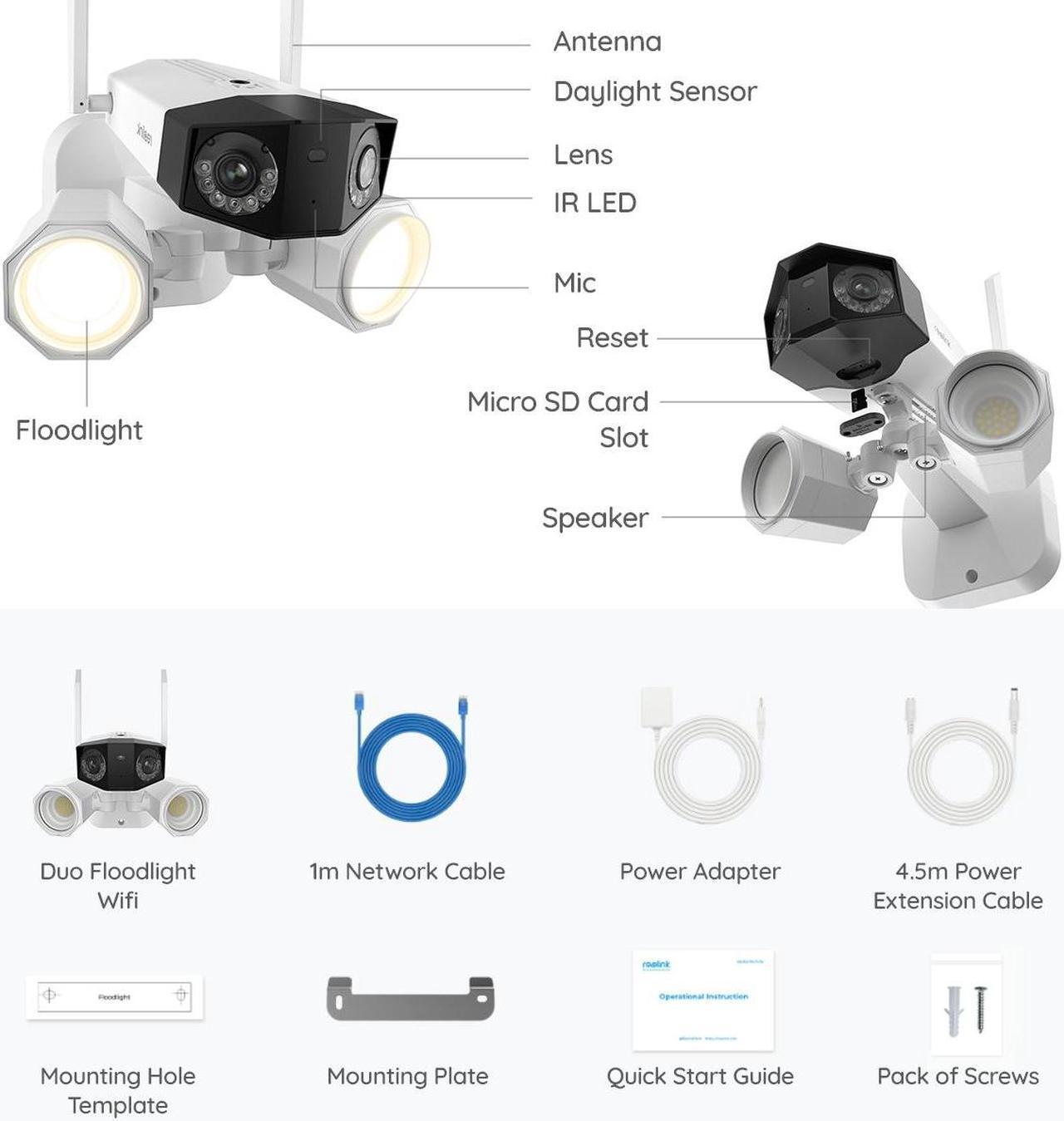 Alt view image 7 of 7 - Reolink Duo Floodlight WiFi Wireless Camera, 4K Dual-Lens, 2.4G/5GHz WiFi, 180 FOV, Smart Human/Vehicle/Pet Detection, Color Night Vision, Outdoor Security Camera