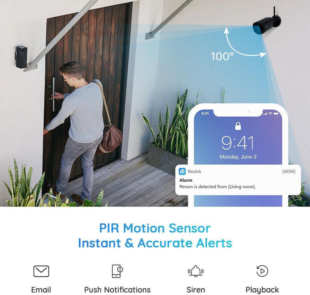 Alt view image 3 of 7 - Reolink Argus Eco Black with Black Solar Panel, Security Camera Solar Battery Powered Outdoor, Smart PIR Motion Detection, Two-Way Talk