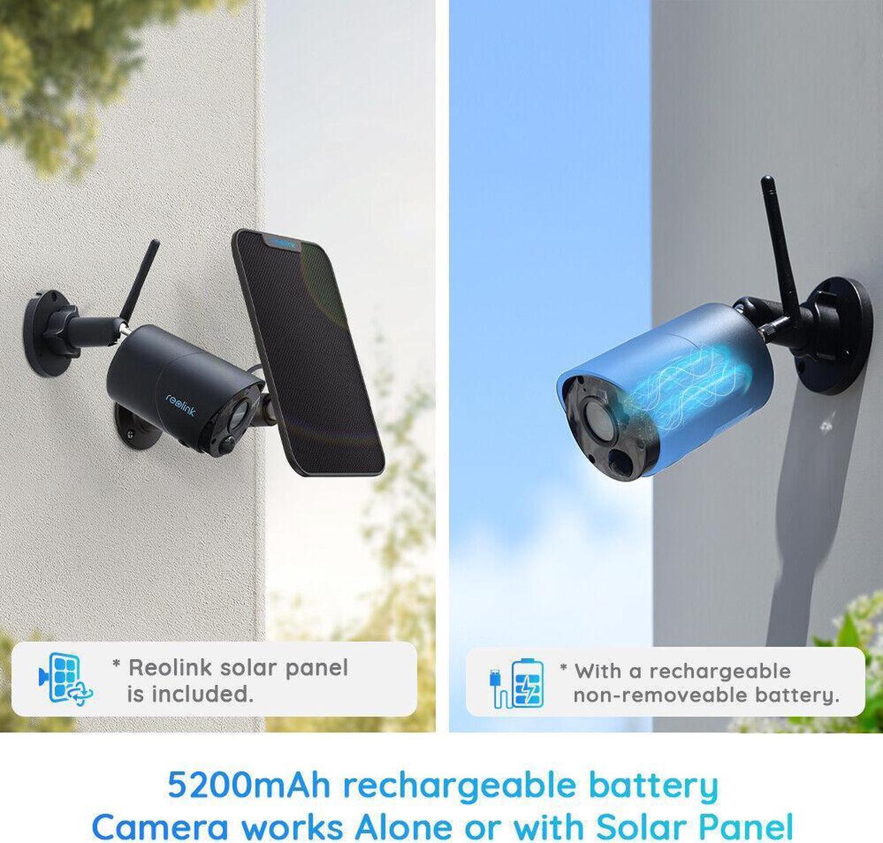 Alt view image 7 of 7 - Reolink Argus Eco Black with Black Solar Panel, Security Camera Solar Battery Powered Outdoor, Smart PIR Motion Detection, Two-Way Talk
