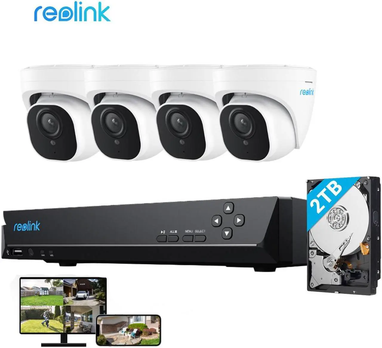 Main image of Reolink RLK8-800D4-A 4K Security Camera System, 4pcs H.265 4K PoE Security Cameras Wired with Basic Person Vehicle Detection, 8MP/4K 8CH NVR with 2TB HDD for 24-7 Recording