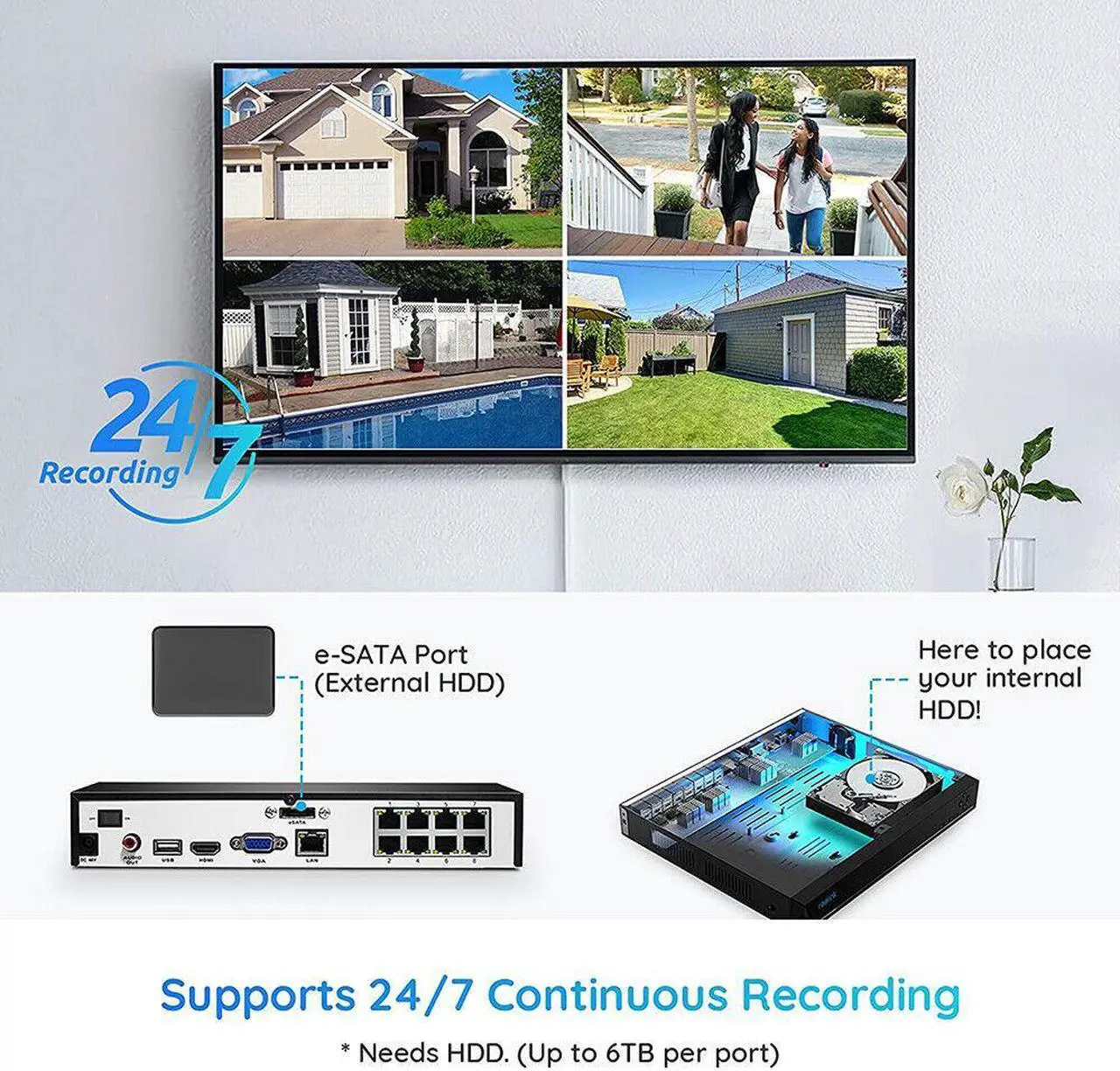 Alt view image 3 of 7 - Reolink RLK8-800D4-A 4K Security Camera System, 4pcs H.265 4K PoE Security Cameras Wired with Basic Person Vehicle Detection, 8MP/4K 8CH NVR with 2TB HDD for 24-7 Recording