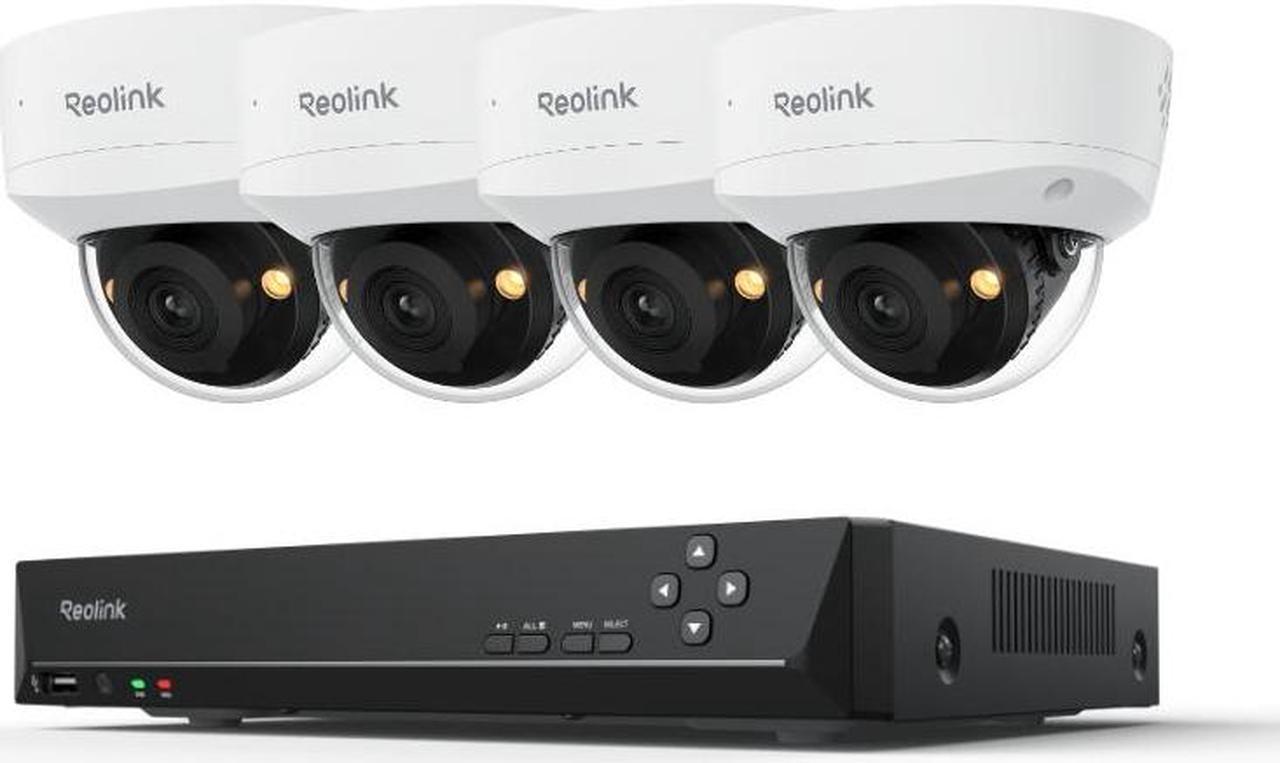 Reolink RLK8-800V4 4K HD 8MP IK10 Vandalproof PoE Surveillance Security Camera System with Smart Detection 125°Viewing Angle Spotlight Color Night Vision 8 Channel 2TB NVR