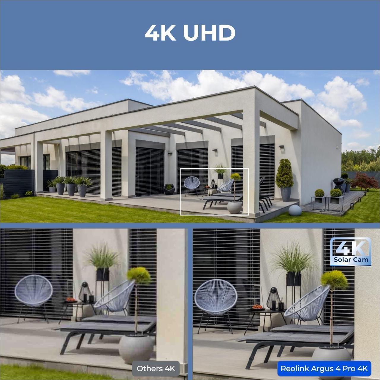 Alt view image 4 of 7 - Reolink Argus 4 Pro with With 6W Black Solar Panel 4K Battery Camera ColorX Night Vision, 180° Blindspot-Free View, Outdoor Camera with Dual-Band Wi-Fi 6, Smart AI Detection, Home Hub Compatible