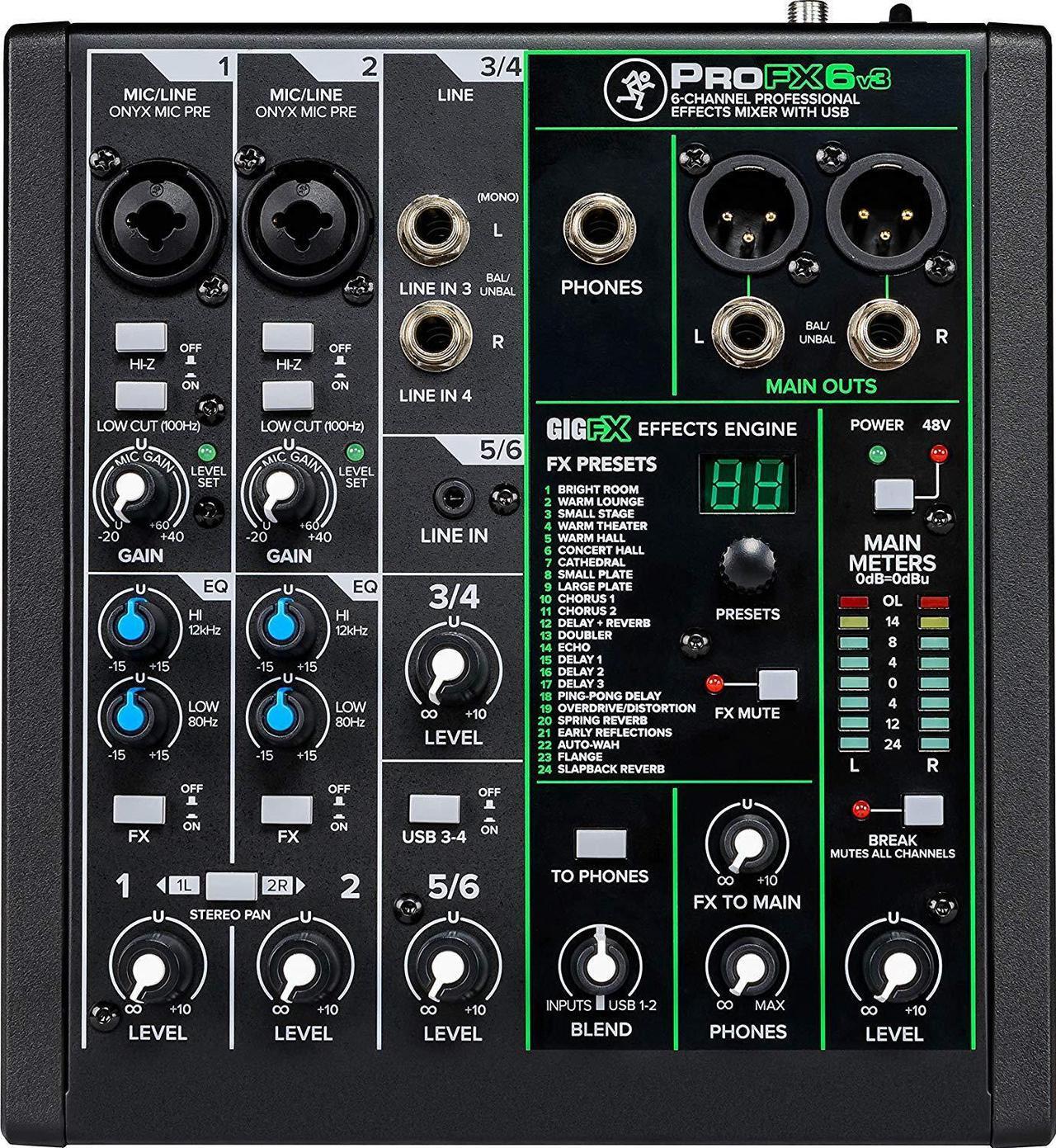 Alt view image 5 of 20 - Mackie ProFX Series, 6 Mixer - Unpowered, 6-Channel w/USB (ProFX6v3)
