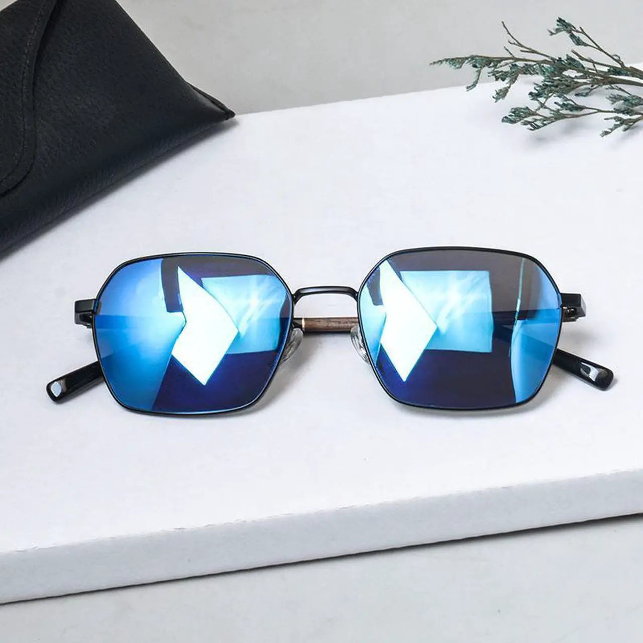 Alt view image 2 of 2 - Designer sunglasses men titanium glasses wood eyeglasses men polarized lenses vintage trending sunglasses 2022 rectangle glasses Brilliant blue