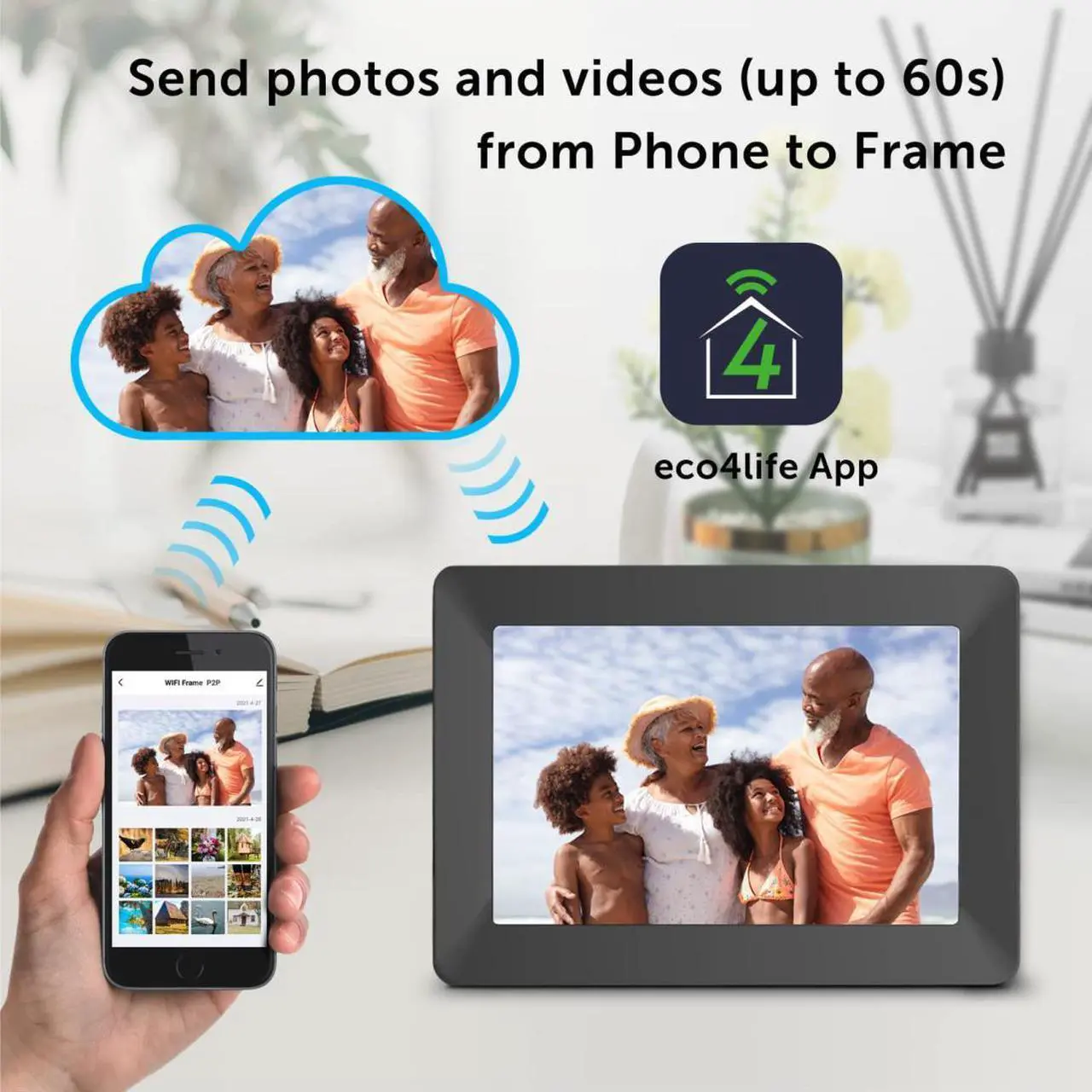 Alt view image 12 of 16 - Eco4Life 10.1" WiFi Digital Picture Frame with Photo/Video Sharing