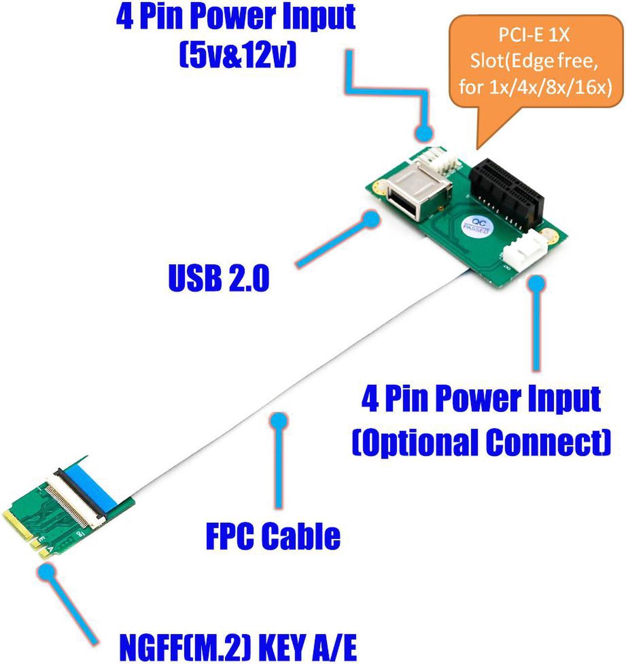 Main image of NGFF (M.2)  Key A/E  to PCI-E Express X1+USB Riser Card with High Speed FPC Cable