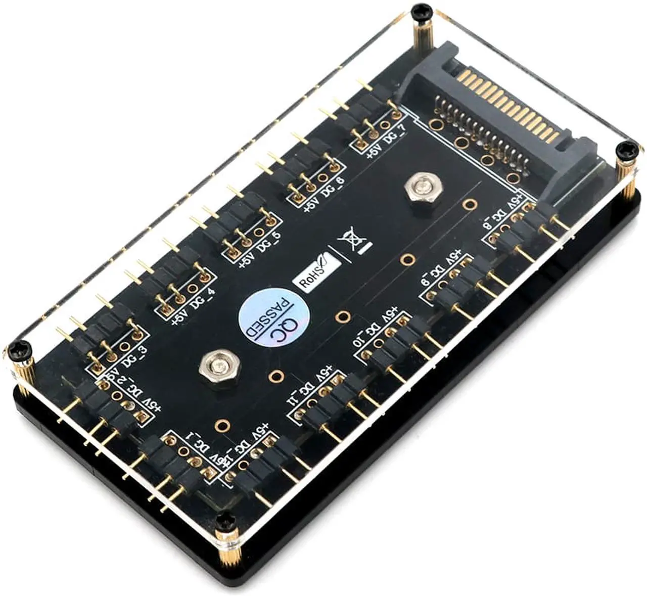 Alt view image 7 of 7 - 12way 5V RGB LED Splitter Hub with PMMA Case and Magnetic standoff for ASUS/MSI 5V 3pin LED controller