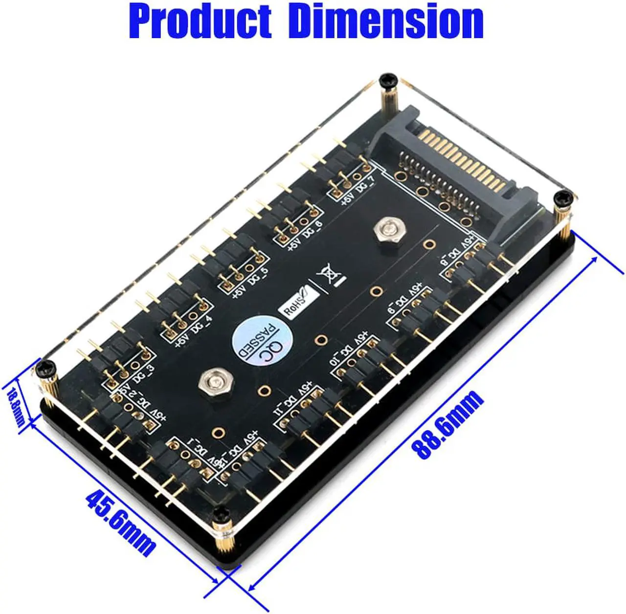 Alt view image 2 of 7 - 12way 5V RGB LED Splitter Hub with PMMA Case and Magnetic standoff for ASUS/MSI 5V 3pin LED controller