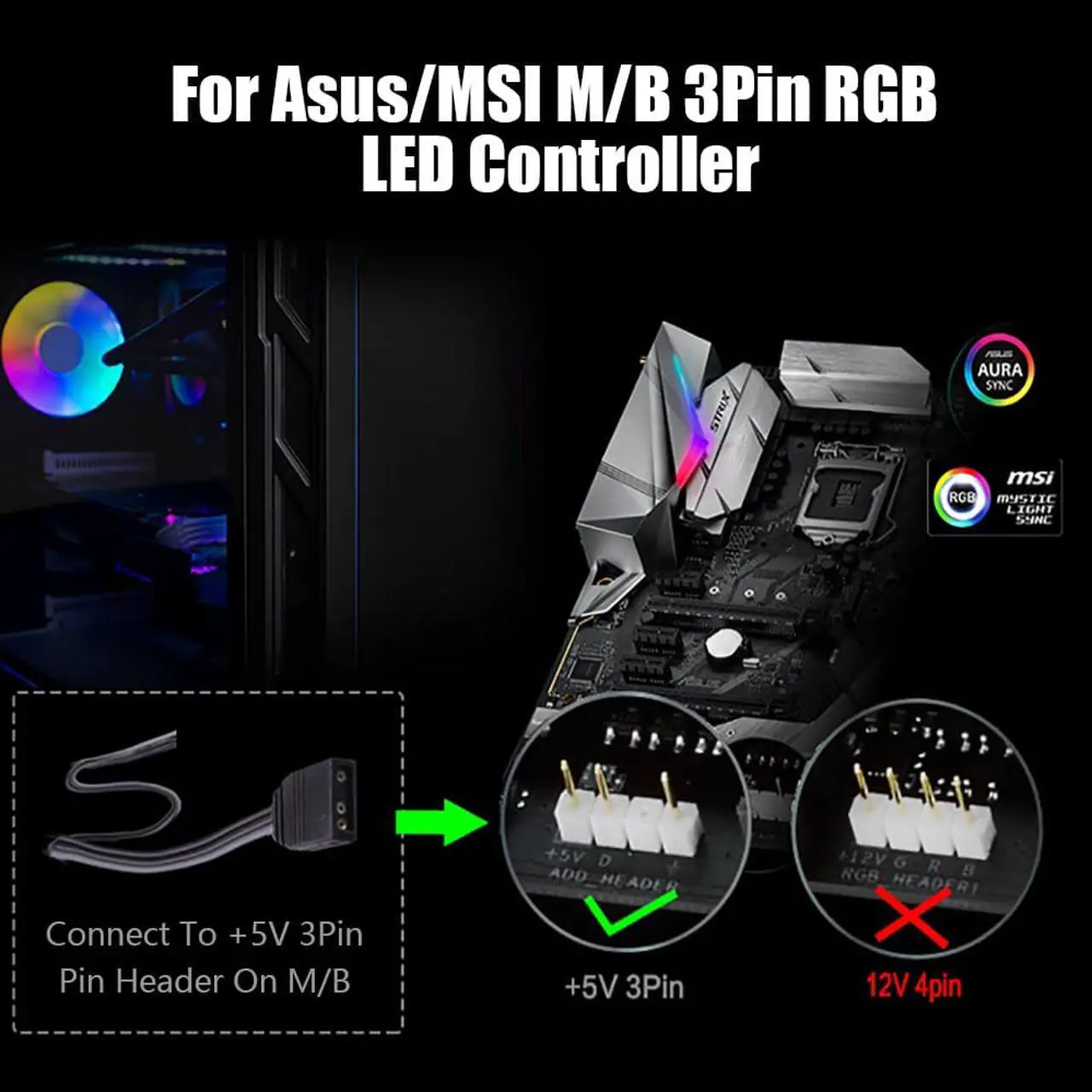 Alt view image 3 of 7 - 12way 5V RGB LED Splitter Hub with PMMA Case and Magnetic standoff for ASUS/MSI 5V 3pin LED controller