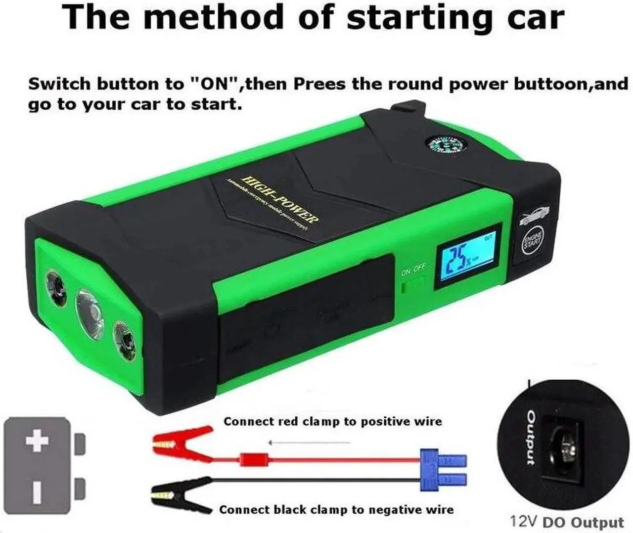 Alt view image 6 of 6 - High Power Car Jump Starter 20000MAh Starting Device with Quick Charger, 12V 600A Power Bank Car Charger US Plug