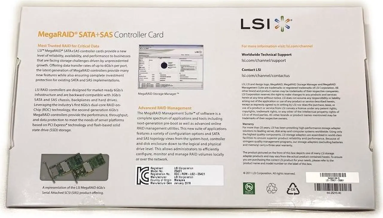 Alt view image 5 of 6 - LSI 9286-8e MegaRAID SAS SATA 8 Port External ROC RAID Card Controller LSI00332 L5-25421 Broadcom (Retail Packed)