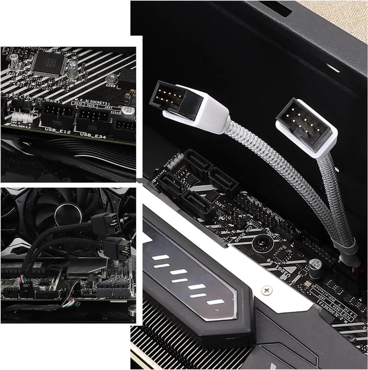 Alt view image 2 of 5 - USB 2.0 9Pin Female to Dual 9-Pin Male Extension Cable 2Pack,Motherboard 9-PIN USB2.0 Header Splitter Nylon Braided for Computer Internal Motherboard-White