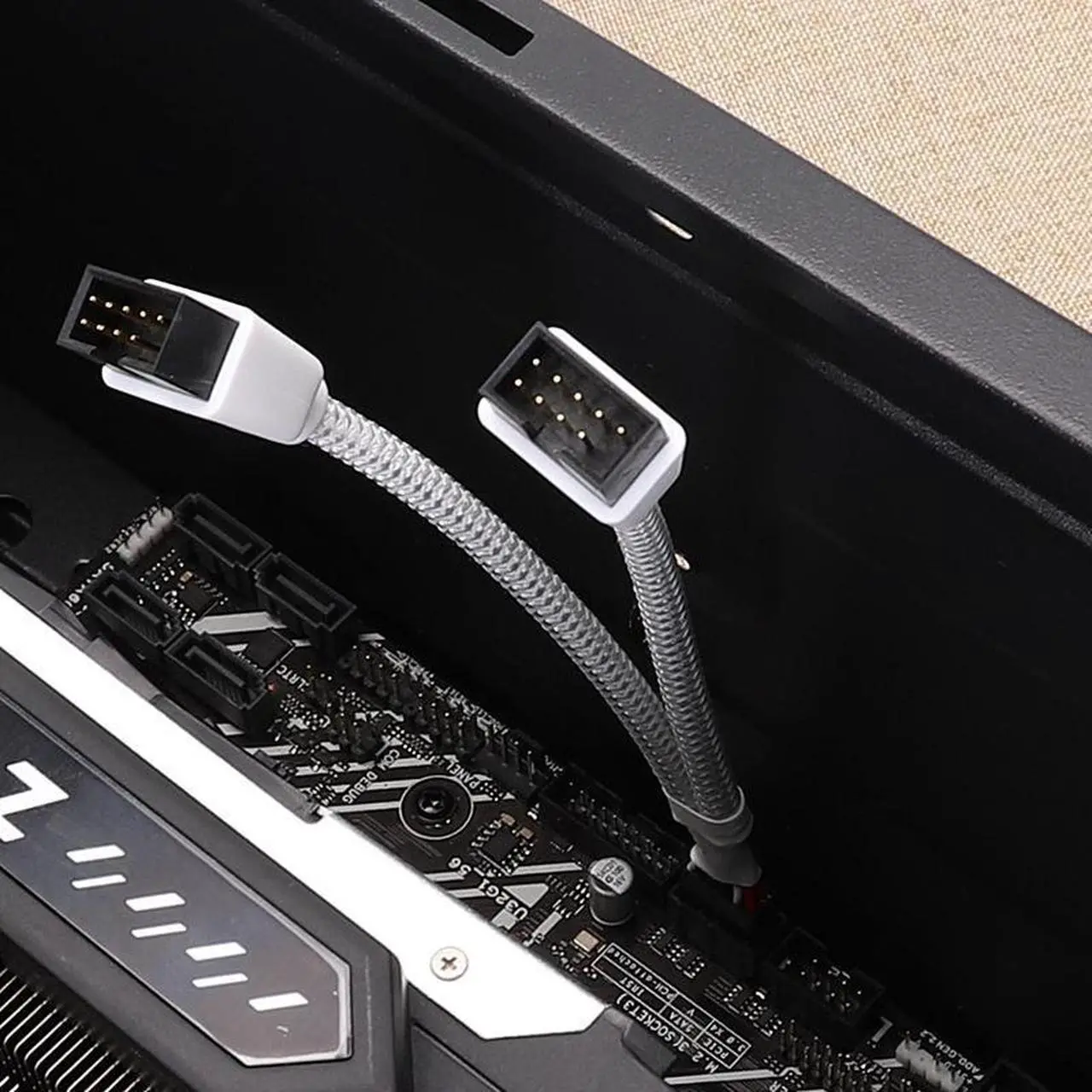 Alt view image 3 of 5 - USB 2.0 9Pin Female to Dual 9-Pin Male Extension Cable 2Pack,Motherboard 9-PIN USB2.0 Header Splitter Nylon Braided for Computer Internal Motherboard-White