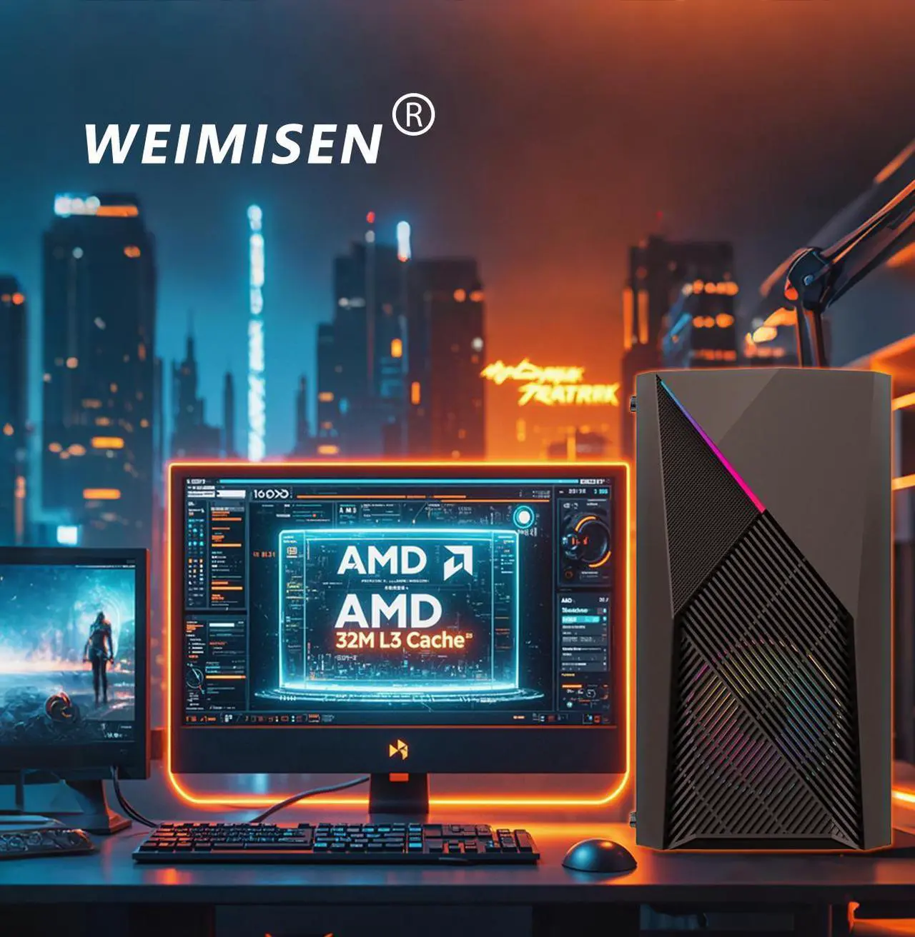 Alt view image 2 of 7 - WEIMISEN Gaming Desktop, AI PC, AMD Ryzen 7 8700G Cpu, Radeon 780M Gpu, B650 Chipsets, 32G RAM (16GB*2) DDR 5200, 1TB M. 2 NVMe SSD,  Wifi 6, Bluetooth 5, Win 11 Pro