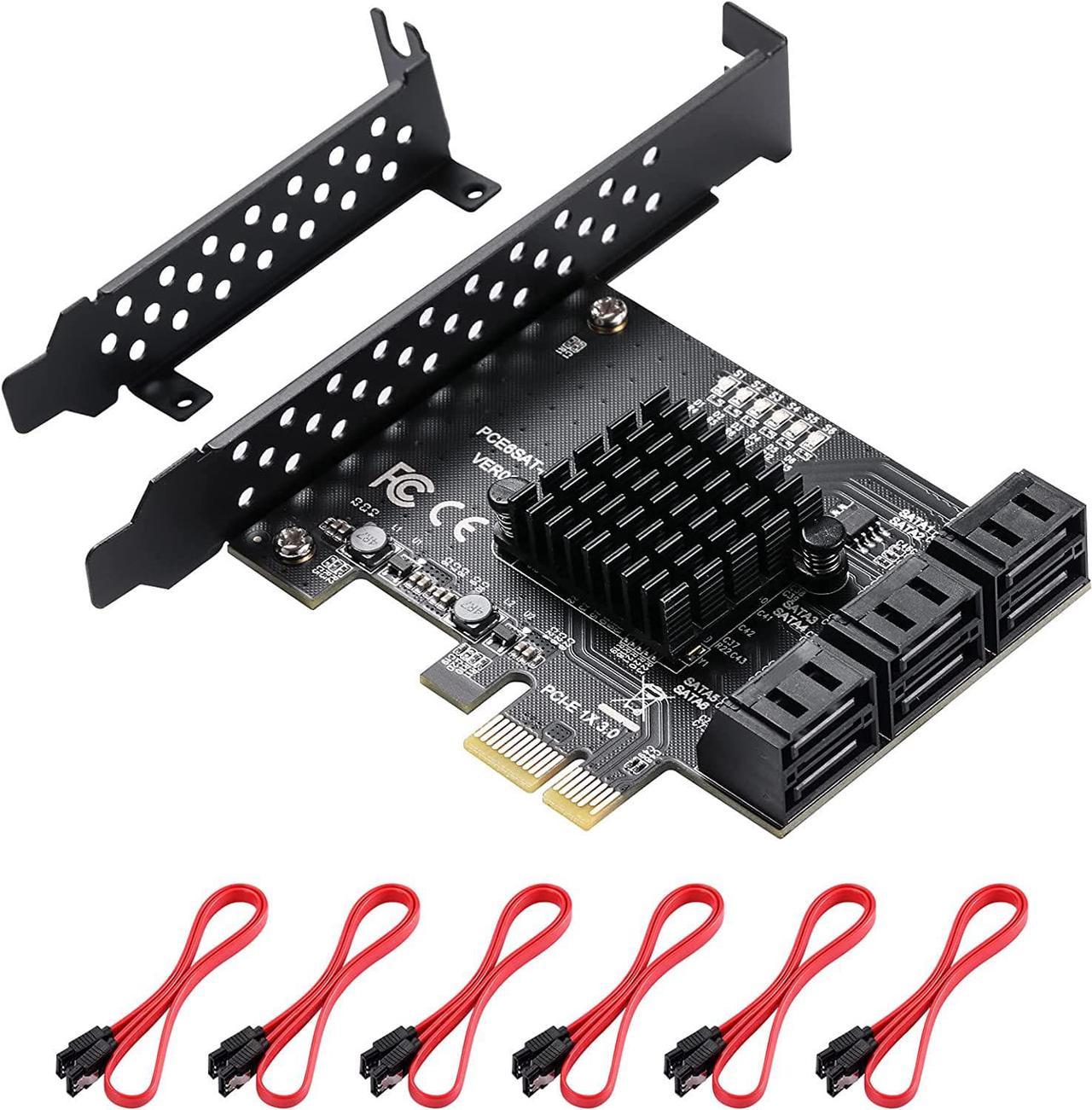 PCIe SATA card 6 ports, with 6 SATA cables and thin bracket, 6Gbps 1X SATA 3.0 PCIe card, support 6 SATA 3.0 devices (ASM1166 chip)