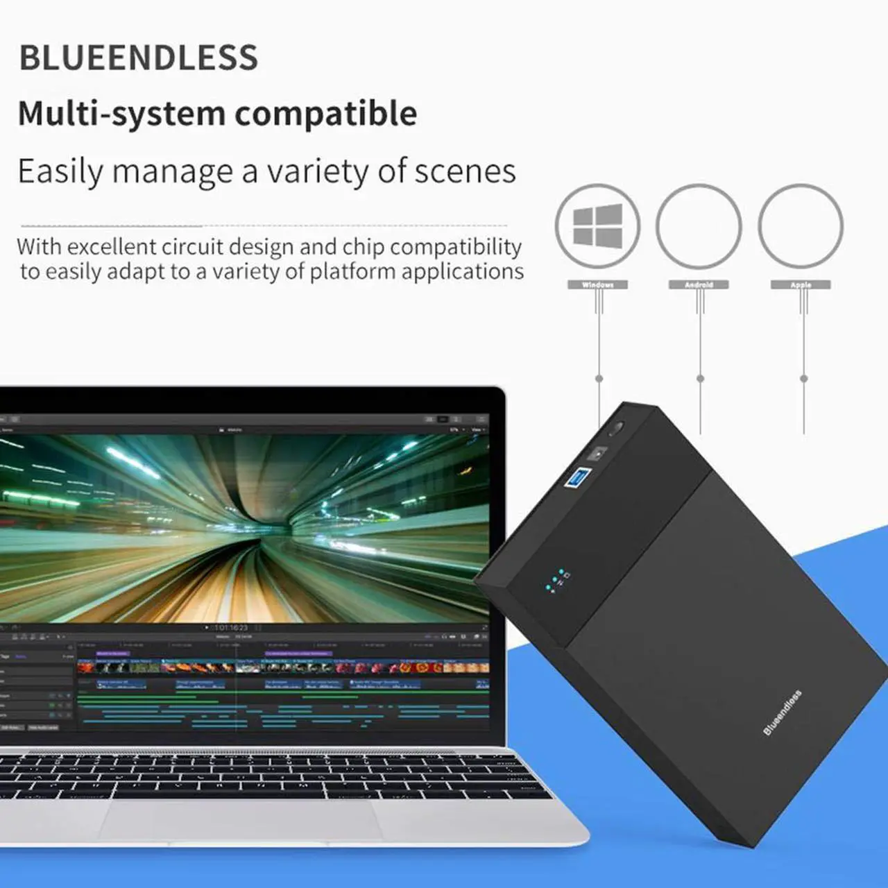 Alt view image 7 of 7 - Nurbenn Toolfree USB 3.0 to SATA External 3.5 Hard Drive Enclosure Case for 3.5" SATA HDD and SSD[Support UASP and 6TB Drives]