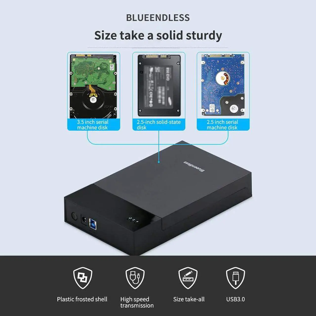 Alt view image 2 of 7 - Nurbenn Toolfree USB 3.0 to SATA External 3.5 Hard Drive Enclosure Case for 3.5" SATA HDD and SSD[Support UASP and 6TB Drives]