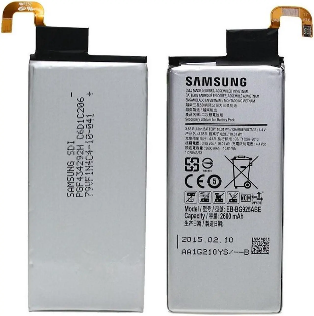 Alt view image 3 of 3 - New Original OEM Samsung Galaxy S6 Edge Internal Battery 2600mAh 3.85V EB-BG925ABE