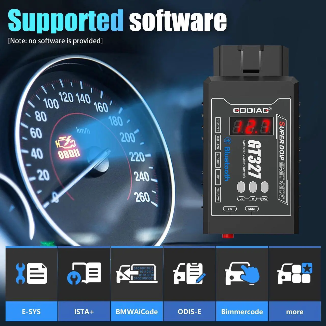 Alt view image 4 of 6 - GODIAG GT327 Super DOIP ENET OBD2 Bluetooth Scanner, ELM327 v1.5 FULL Bluetooth 4.0 Adapter, Ethernet Cable for Android iOS PC Support Voltage Display