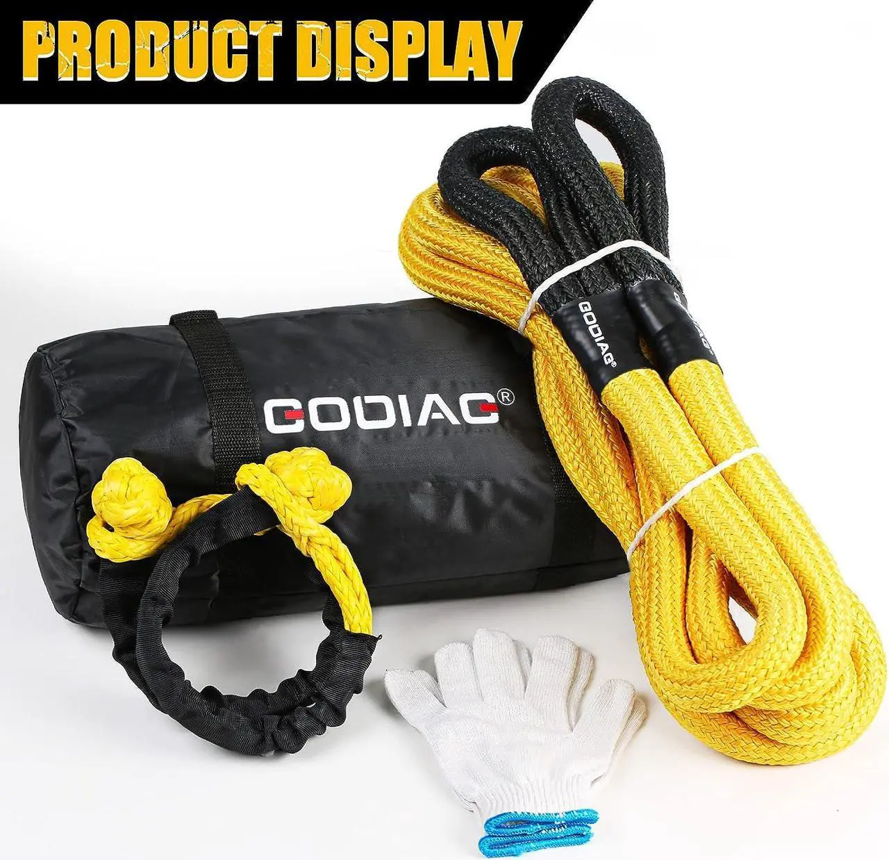 Alt view image 4 of 7 - GODIAG Kinetic Recovery Tow Rope 14Tons Pulling Force 20ft/6M 2.5CM Diameter with 2 Soft Shackles for Jeep/ATV/SUV/UTV/Truck/Field Rescue
