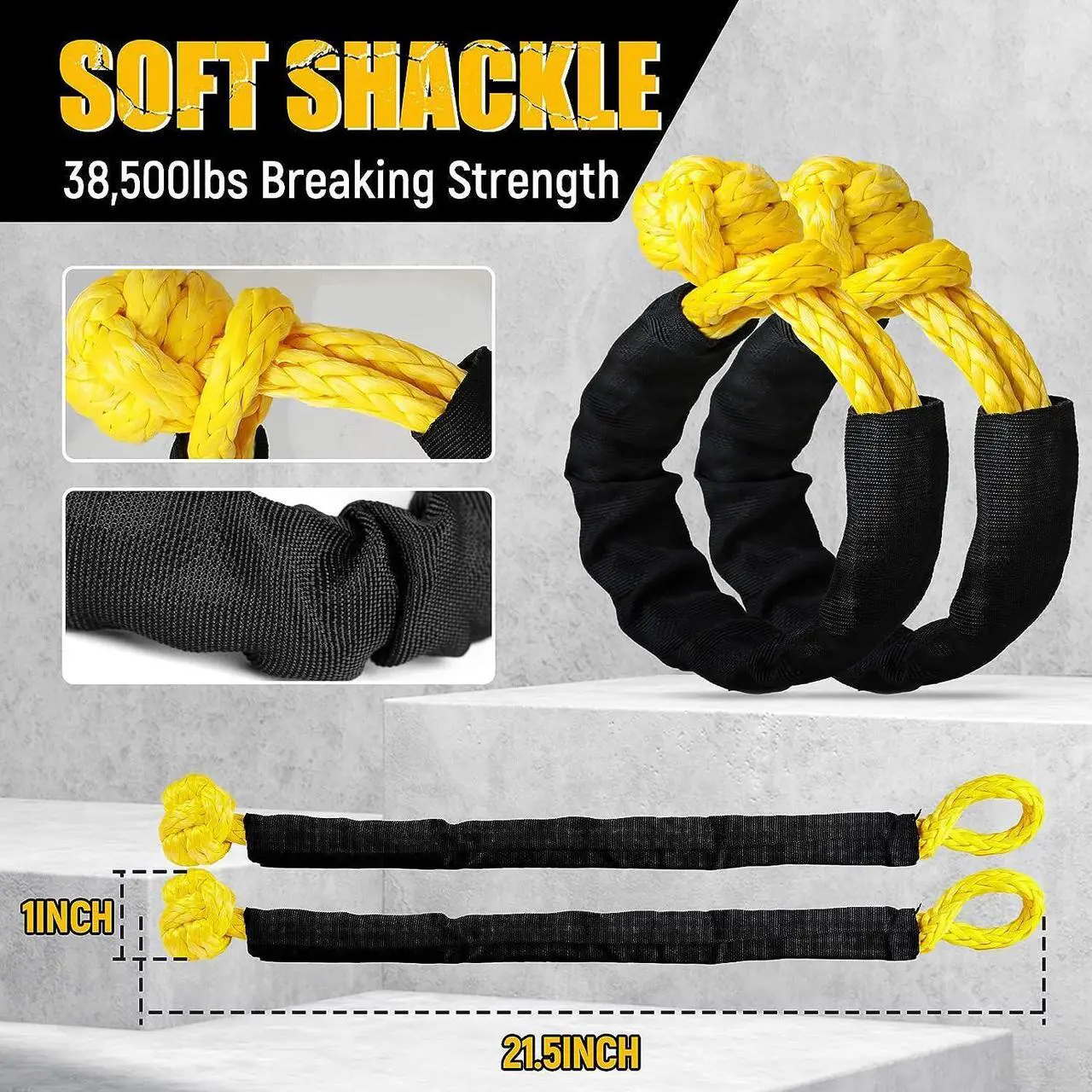 Alt view image 2 of 7 - GODIAG Kinetic Recovery Tow Rope 14Tons Pulling Force 20ft/6M 2.5CM Diameter with 2 Soft Shackles for Jeep/ATV/SUV/UTV/Truck/Field Rescue
