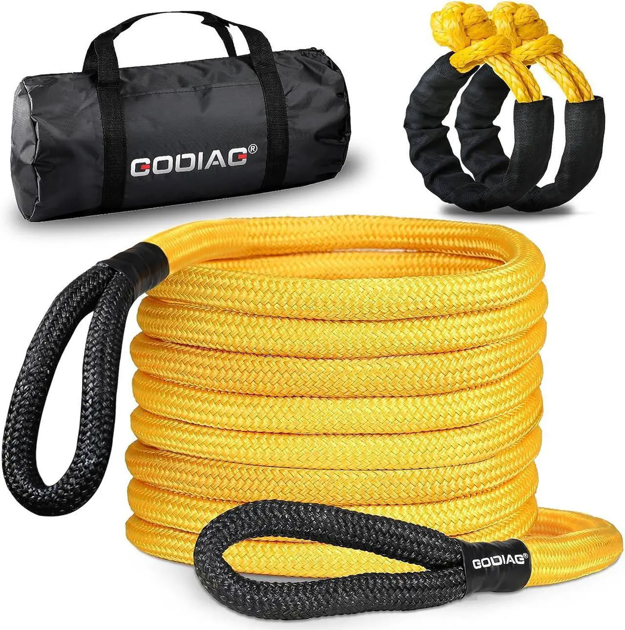 Main image of GODIAG Kinetic Recovery Tow Rope 14Tons Pulling Force 20ft/6M 2.5CM Diameter with 2 Soft Shackles for Jeep/ATV/SUV/UTV/Truck/Field Rescue
