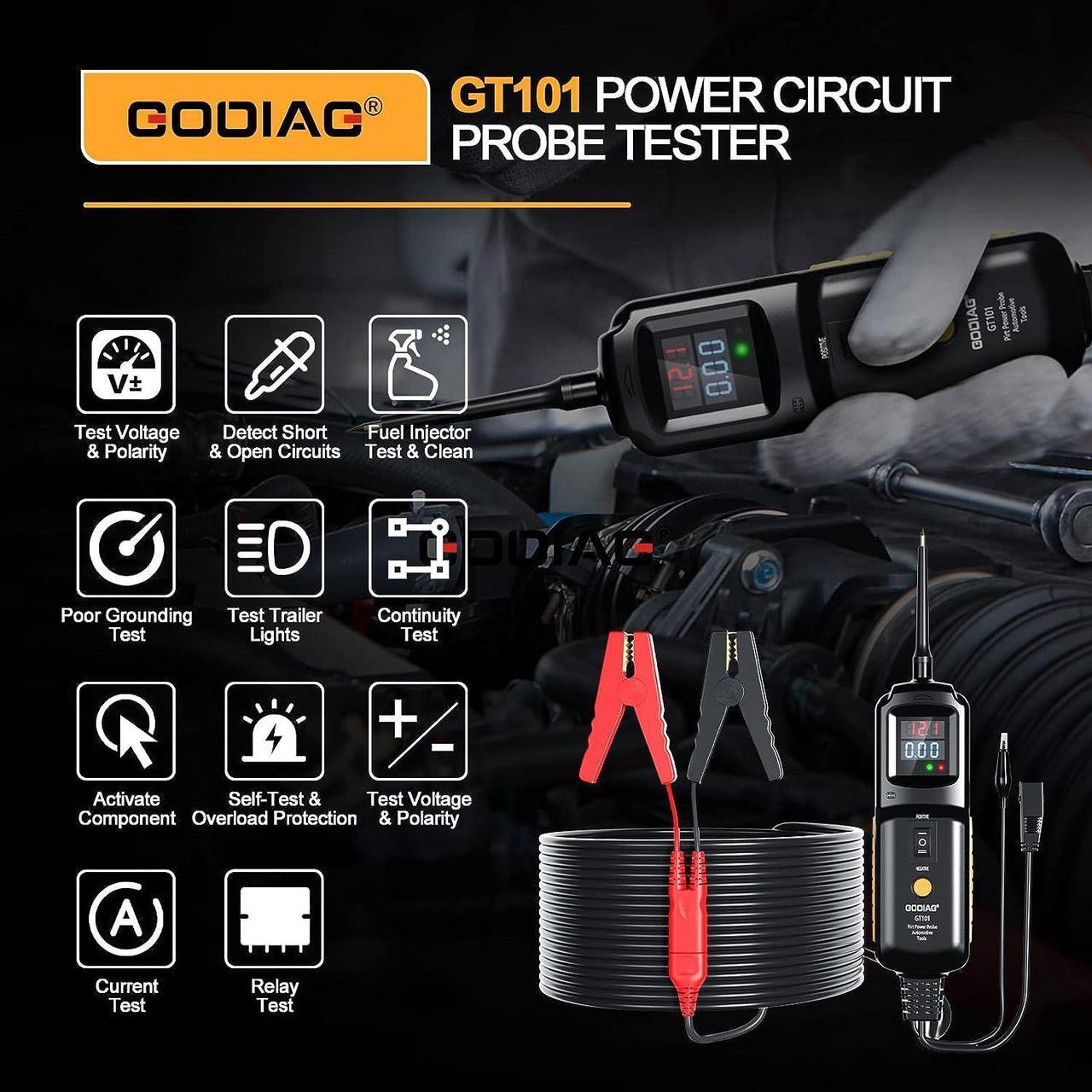 Alt view image 2 of 7 - Power Circuit Probe Kit, GODIAG GT101 Automotive Circuit Tester, Relay Fuse Voltage Tester, Car Electrical System Test Tool, Fuel Injector Tester & Cleaner with 20ft Cable for 6-40V Vehicles