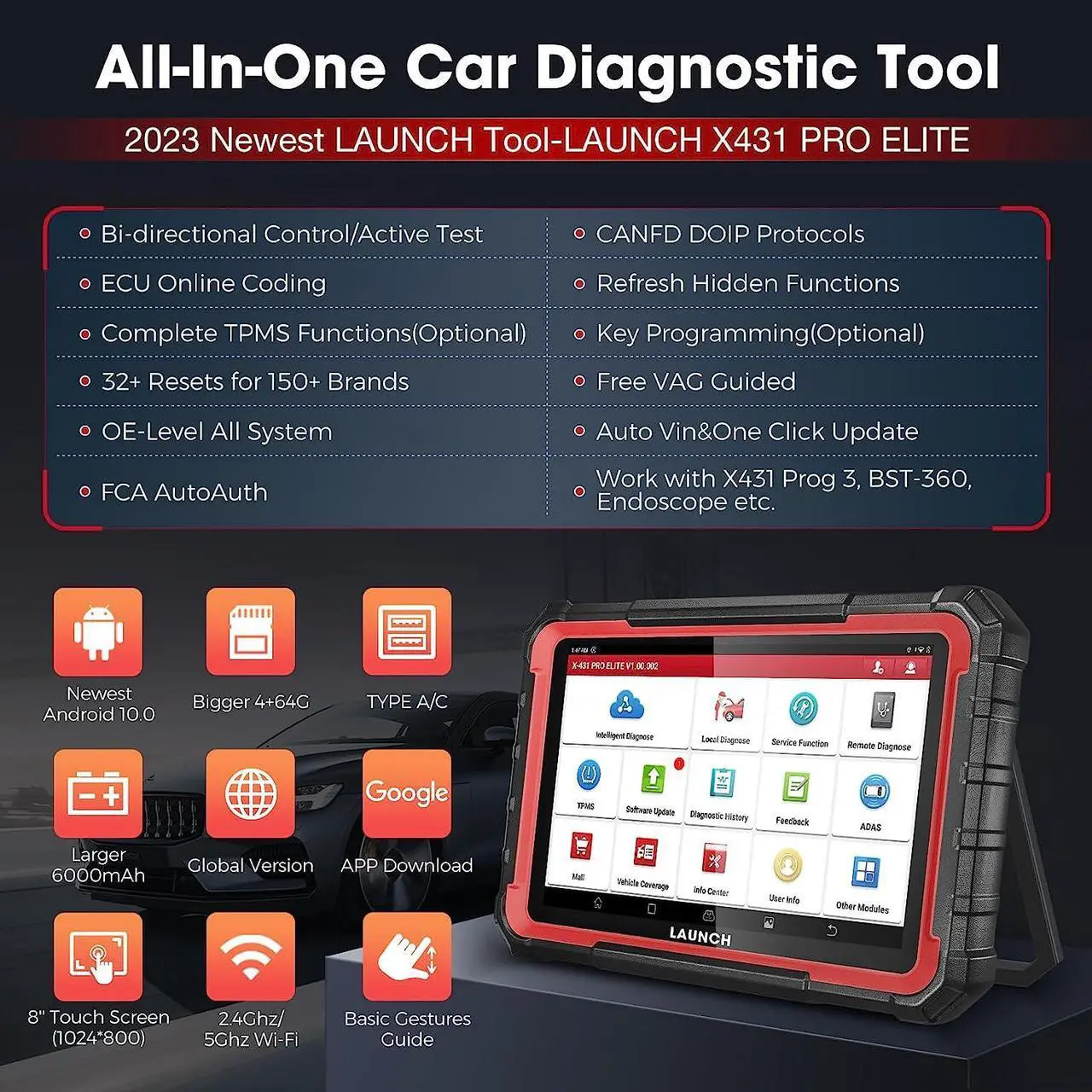 Alt view image 6 of 7 - LAUNCH X431 PRO Elite OBD2 Scanner 2023 New Bidirectional Scan Tool with CANFD DOIP, All-in-one Automotive Diagnostic Tool,ECU Online Coding,Full System,32+ Resets,FCA Autoauth,Key Program,VAG Guide
