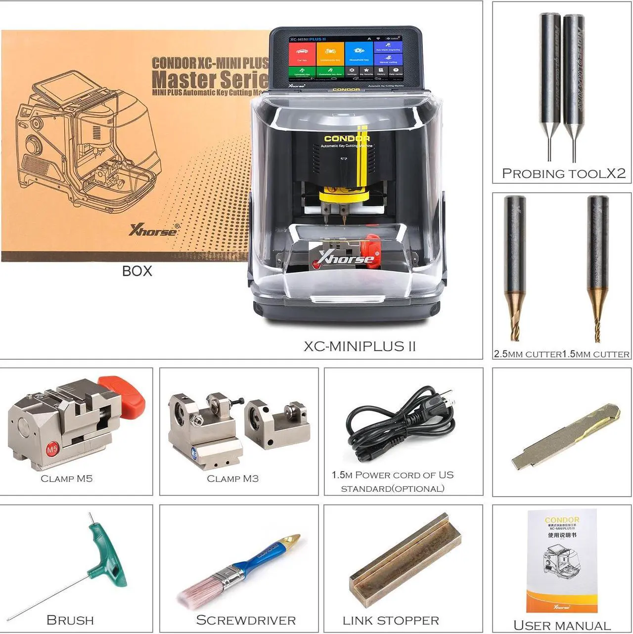 Alt view image 7 of 7 - Xhorse Condor XC-MINI Plus II Key Cutting Machine Support Car Motorbike Household Keys with Free M3 and M5 Clamps