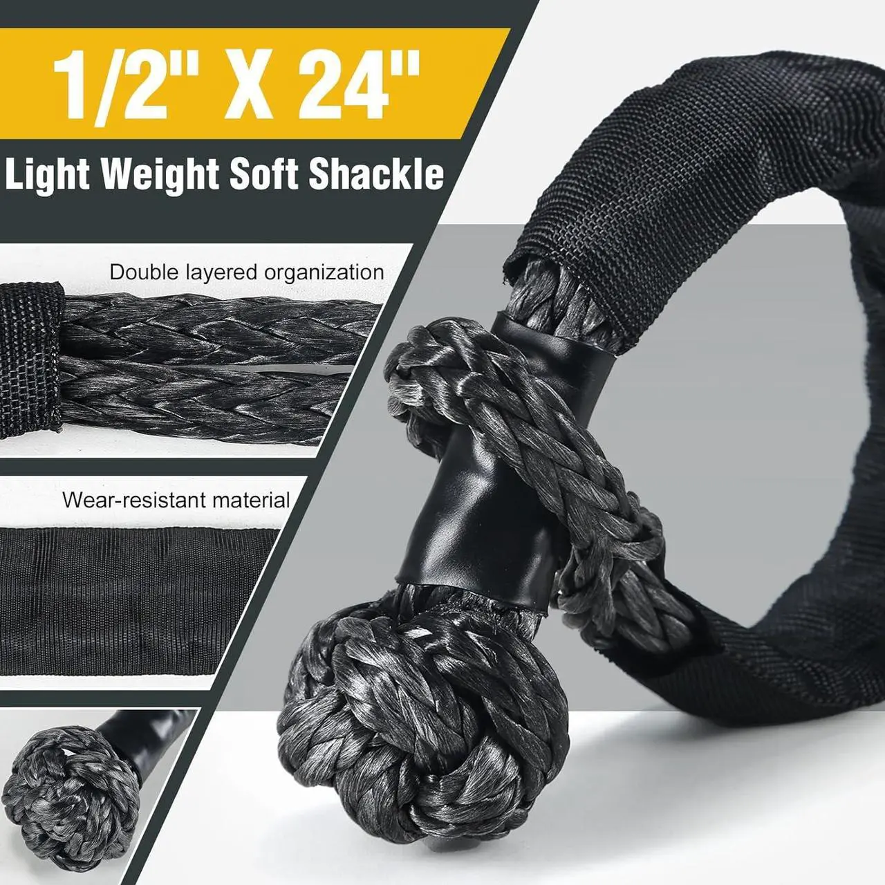 Alt view image 3 of 5 - GODIAG 1"×30ft Kinetic Recovery Tow Rope (36500lbs) Heavy Duty Energy Rope with 2 Soft Shackles, 30% Elasticity Offroad Power Rope for Truck Jeep Car ATV UTV Tractor
