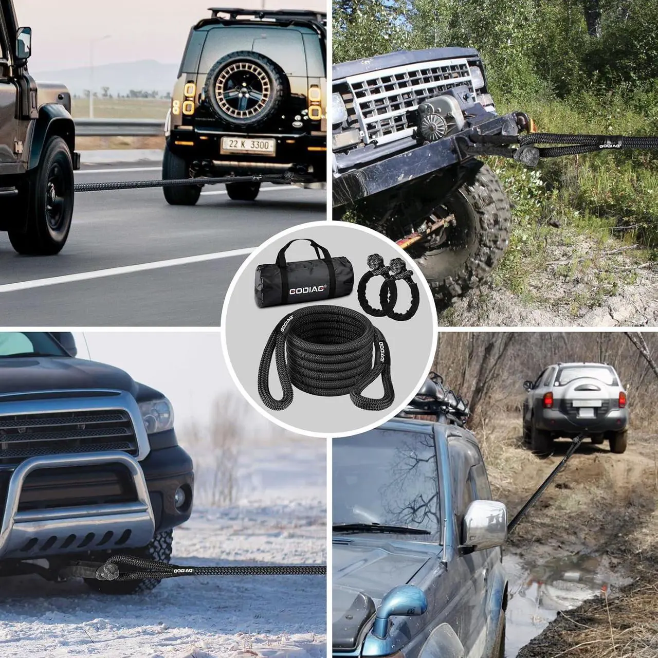 Alt view image 5 of 5 - GODIAG 1"×30ft Kinetic Recovery Tow Rope (36500lbs) Heavy Duty Energy Rope with 2 Soft Shackles, 30% Elasticity Offroad Power Rope for Truck Jeep Car ATV UTV Tractor