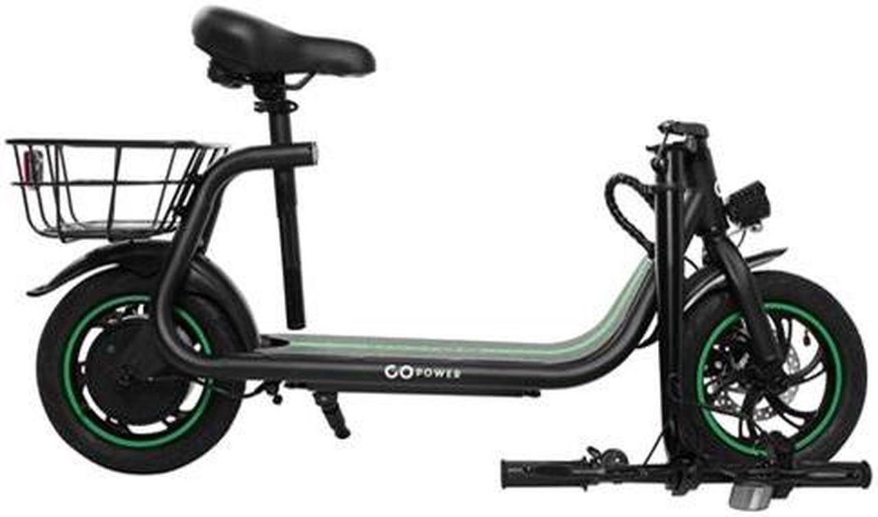 Alt view image 4 of 7 - GoPowerBike GoFlow Electric Scooter with Seat | Comfortable Seat, Rear Basket, and Throttle Control | 16 mph Top Speed - 12 mile Range | 12" Tires | IP54 Waterproof