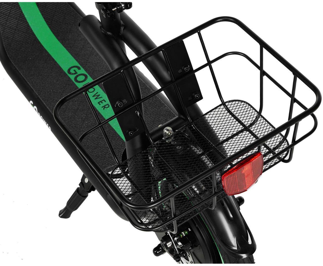 Alt view image 7 of 7 - GoPowerBike GoFlow Electric Scooter with Seat | Comfortable Seat, Rear Basket, and Throttle Control | 16 mph Top Speed | 12 mile Range | 12" Tires | IP54 Waterproof
