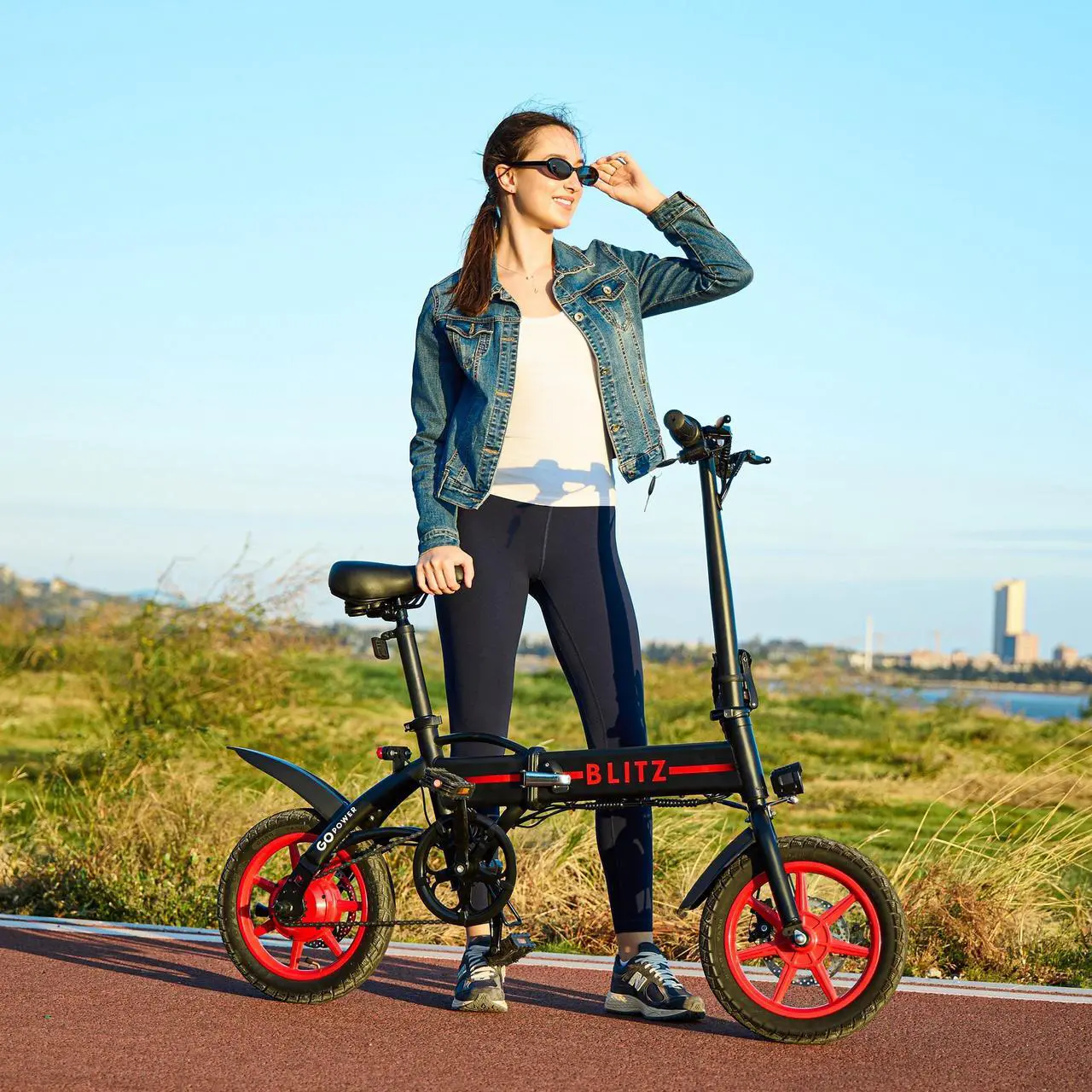 Alt view image 5 of 7 - GoPowerBike GoBlitz Electric Bike | Lightweight Compact Design Folding Adult Mini E-Bike | Dual Disc Brakes | Throttle and Pedal Assist | 350W Motor | 14 Tires | Up to 30 Mile Range Black