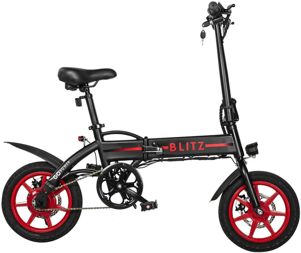 Alt view image 7 of 7 - GoPowerBike GoBlitz Electric Bike | Lightweight Compact Design Folding Adult Mini E-Bike | Dual Disc Brakes | Throttle and Pedal Assist | 350W Motor | 14 Tires | Up to 30 Mile Range Black