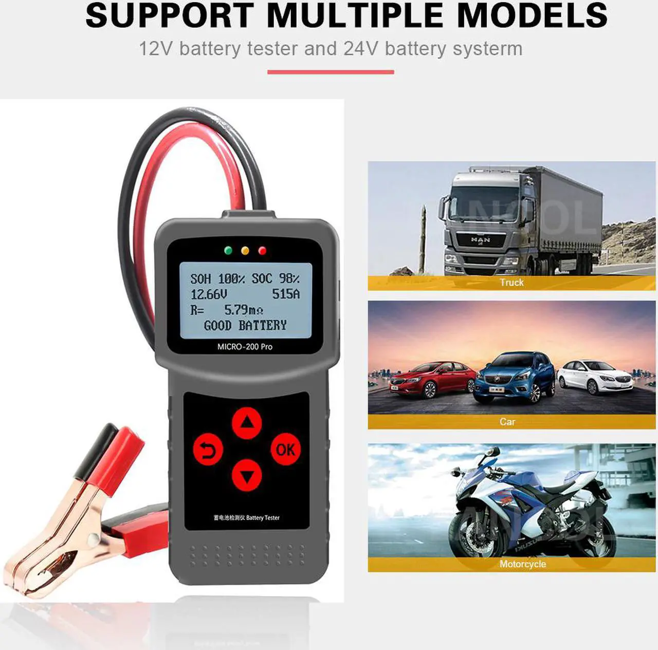 Alt view image 4 of 7 - Original LANCOL Micro-200 Pro 12V 24V Car Battery Tester IEC SAE CCA EN Digital Battery Analyzer Micro 200 Pro