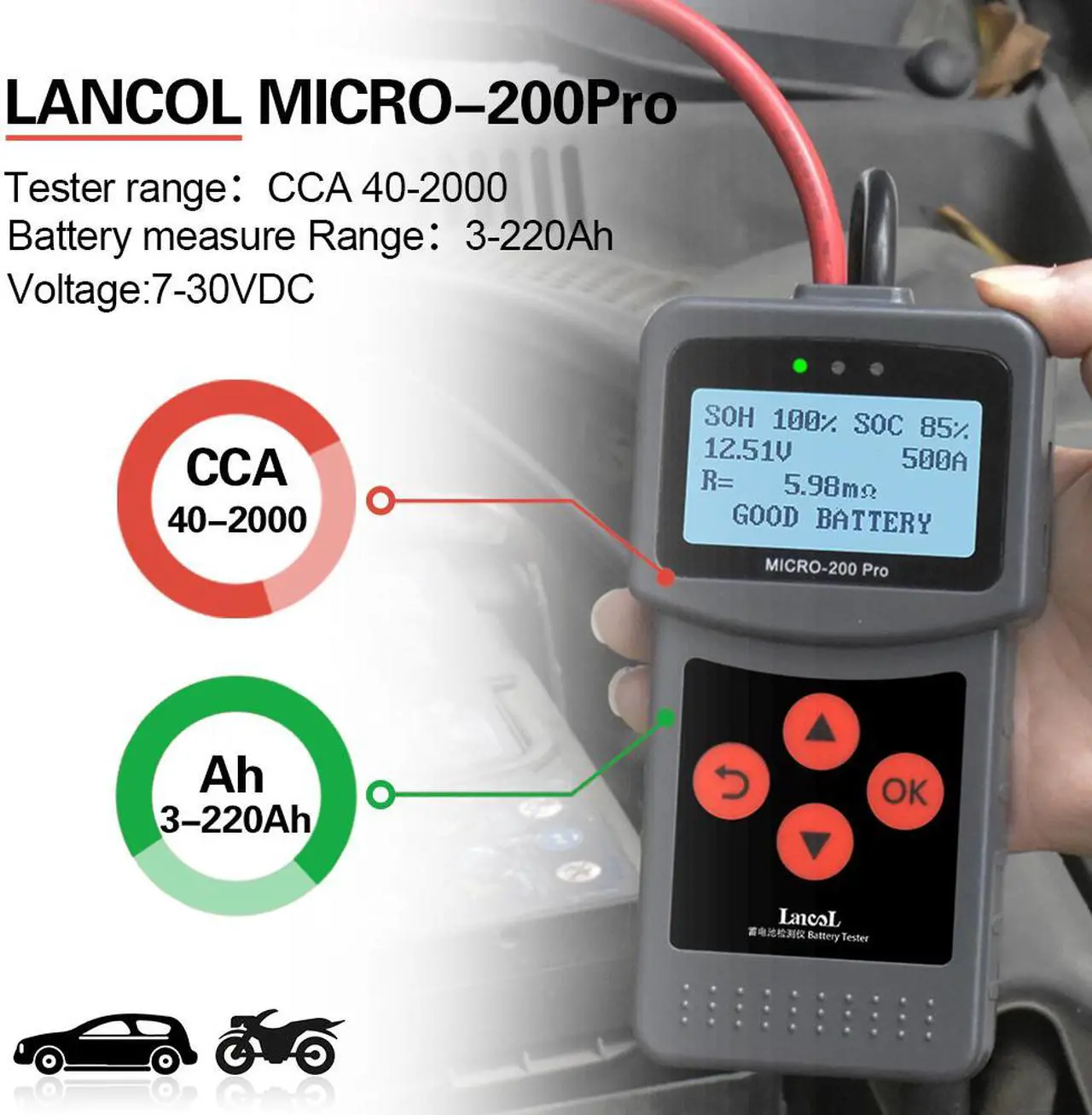 Alt view image 2 of 7 - Original LANCOL Micro-200 Pro 12V 24V Car Battery Tester IEC SAE CCA EN Digital Battery Analyzer Micro 200 Pro